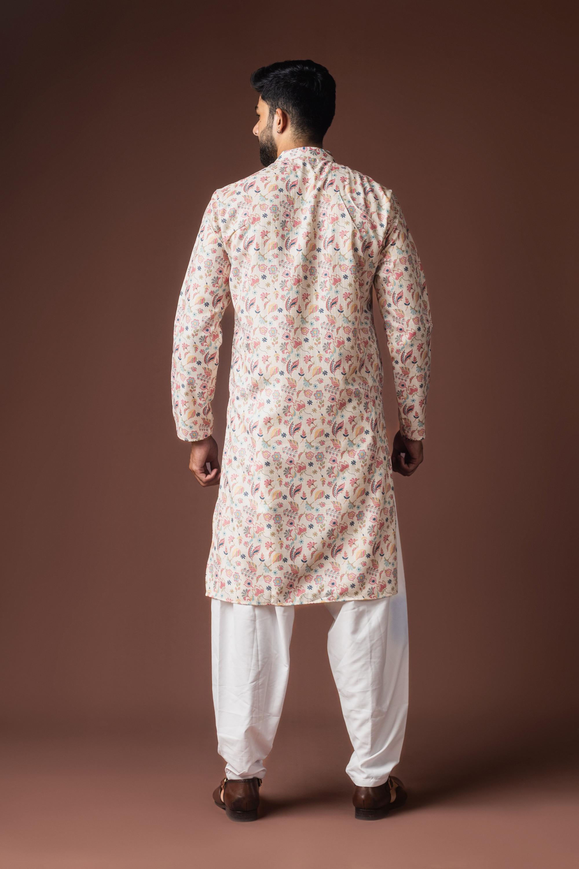 White Blended Linen Kurta Payjama