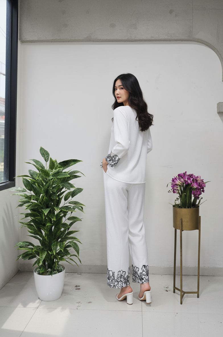 White Blue Bindu Bubbal Embroidered Co Ord Set — alternate view