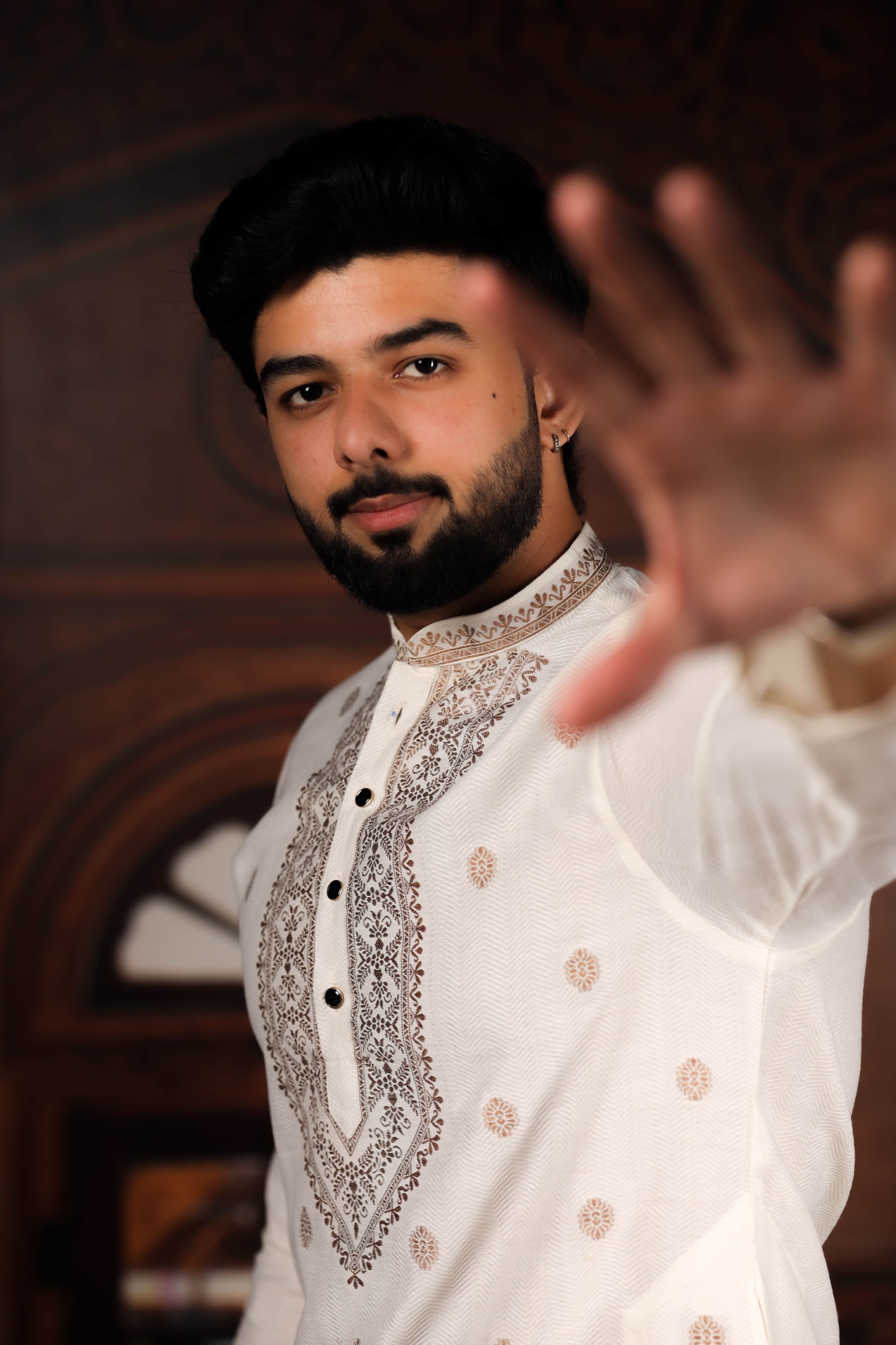 White Butti Jacquard Cotton Kurta Pyjama