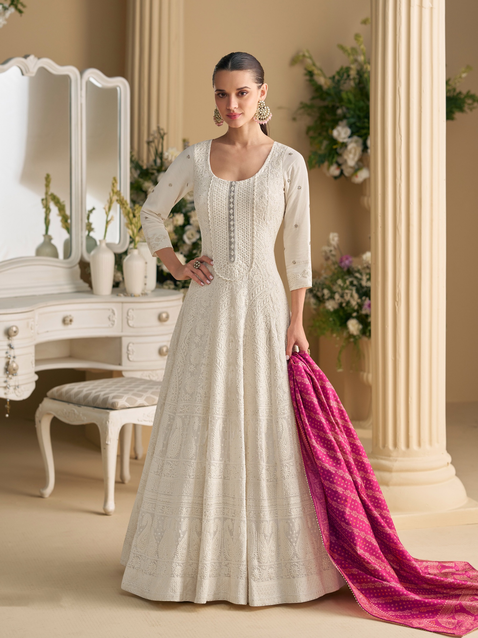 White Chikankari Heavy Designer Embroidery Georgette Gown