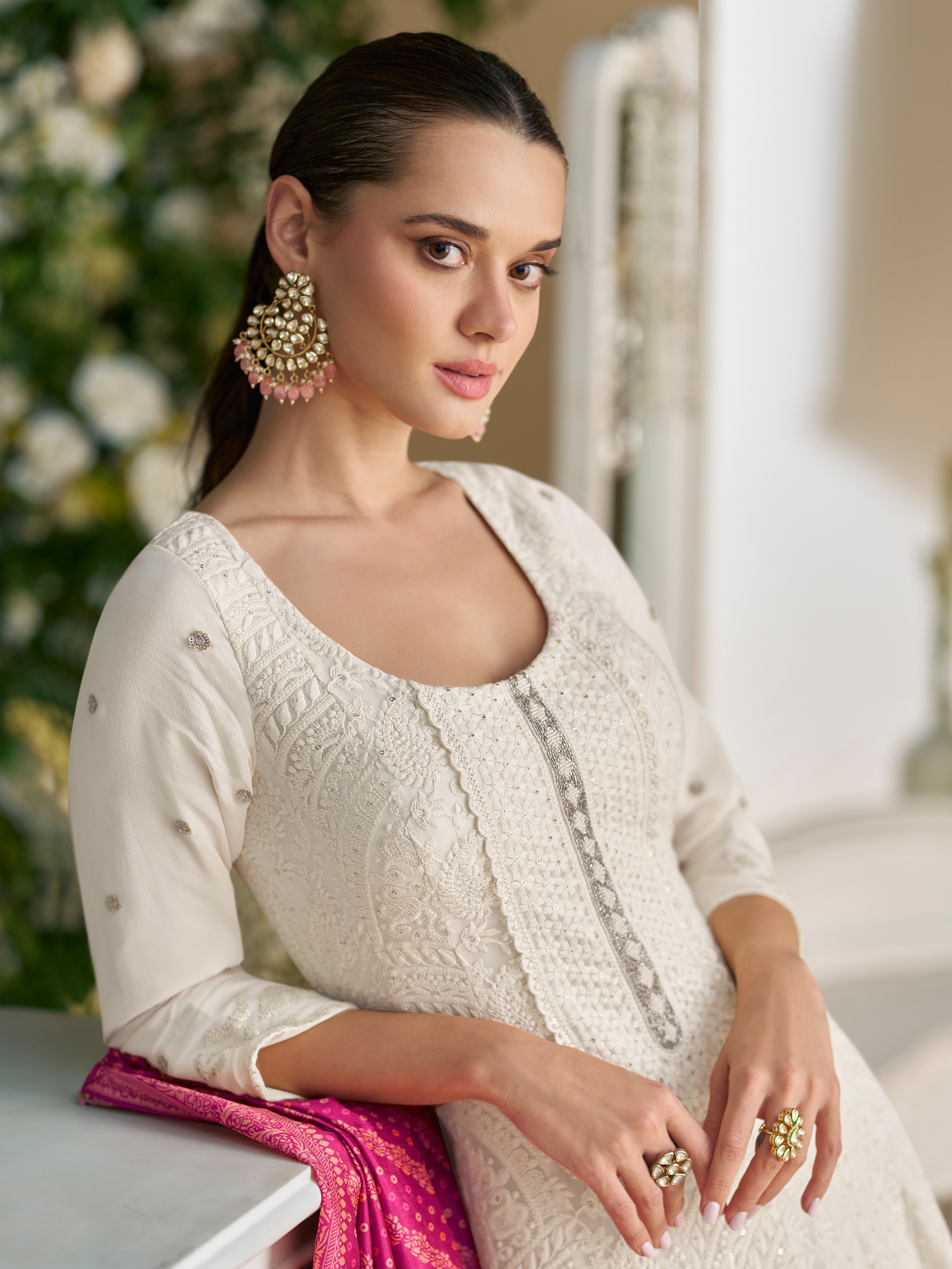 White Chikankari Heavy Designer Embroidery Georgette Gown — alternate view