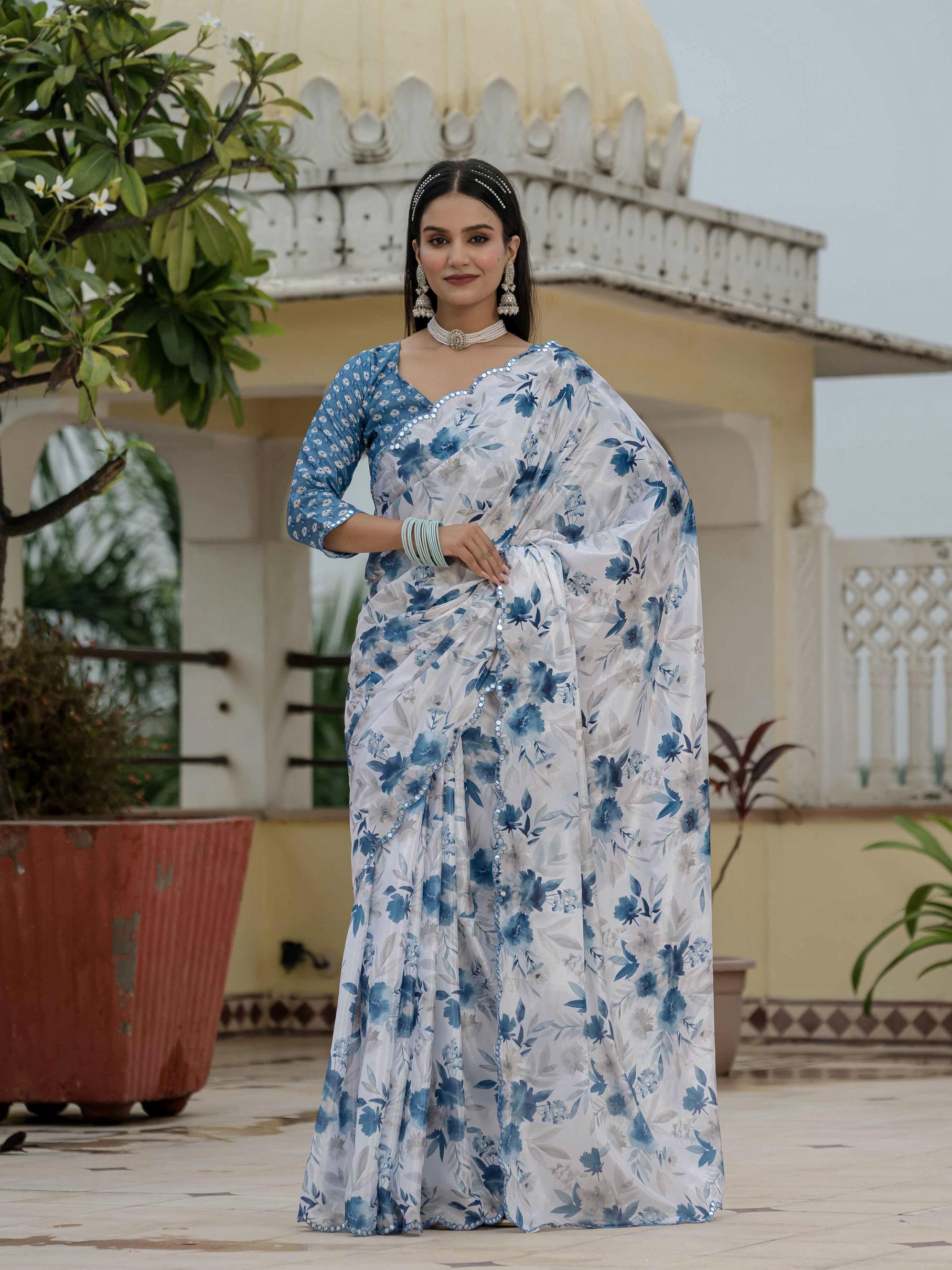 White Chinnon Ready To Wear Saree