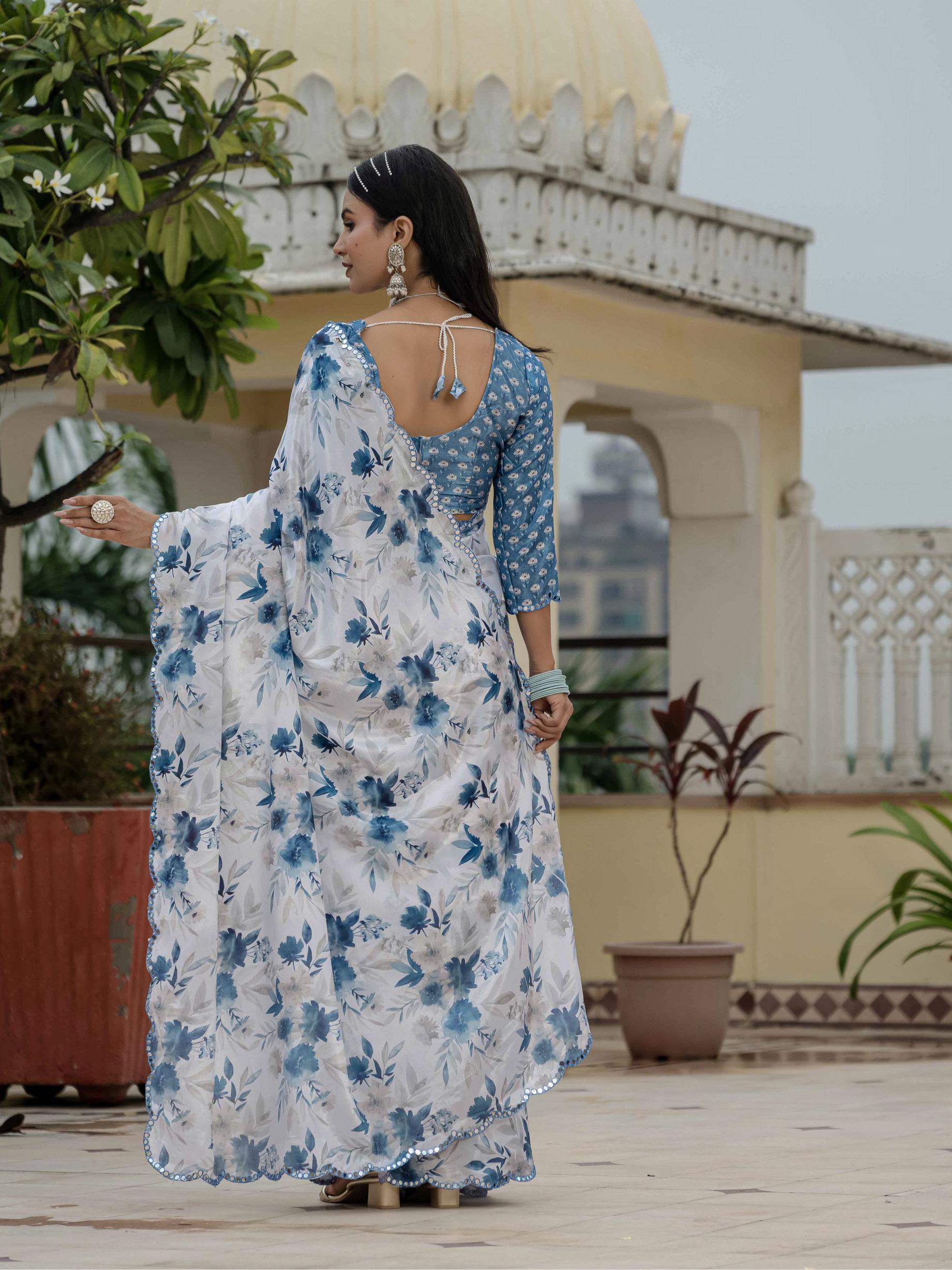 White Chinnon Ready To Wear Saree — alternate view