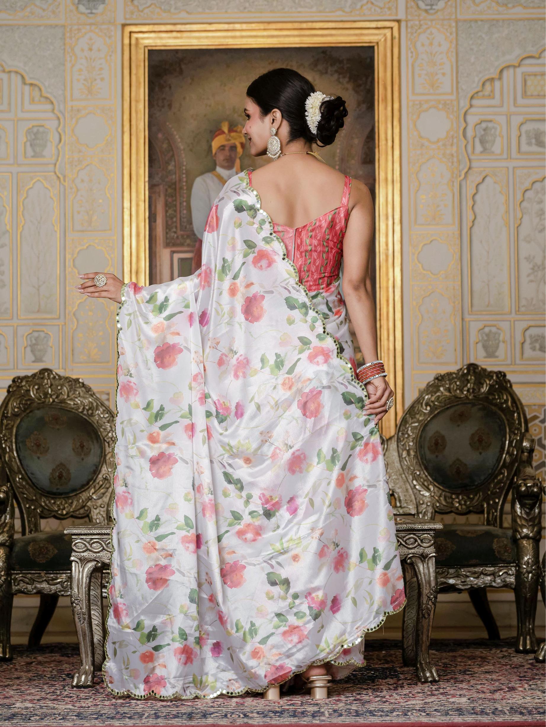 White Chinon Ready To Wear Saree — alternate view