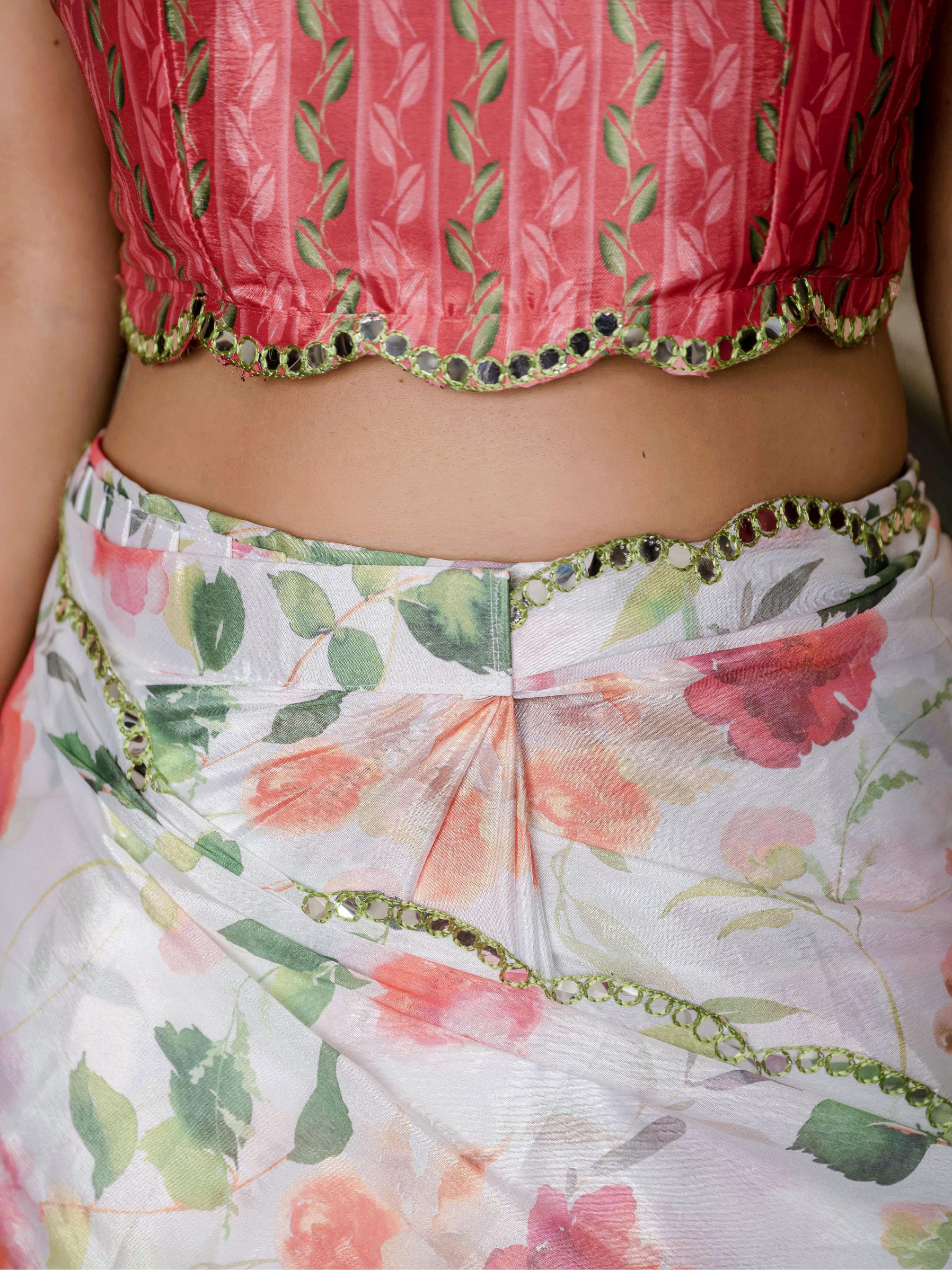 White Chinon Ready To Wear Saree