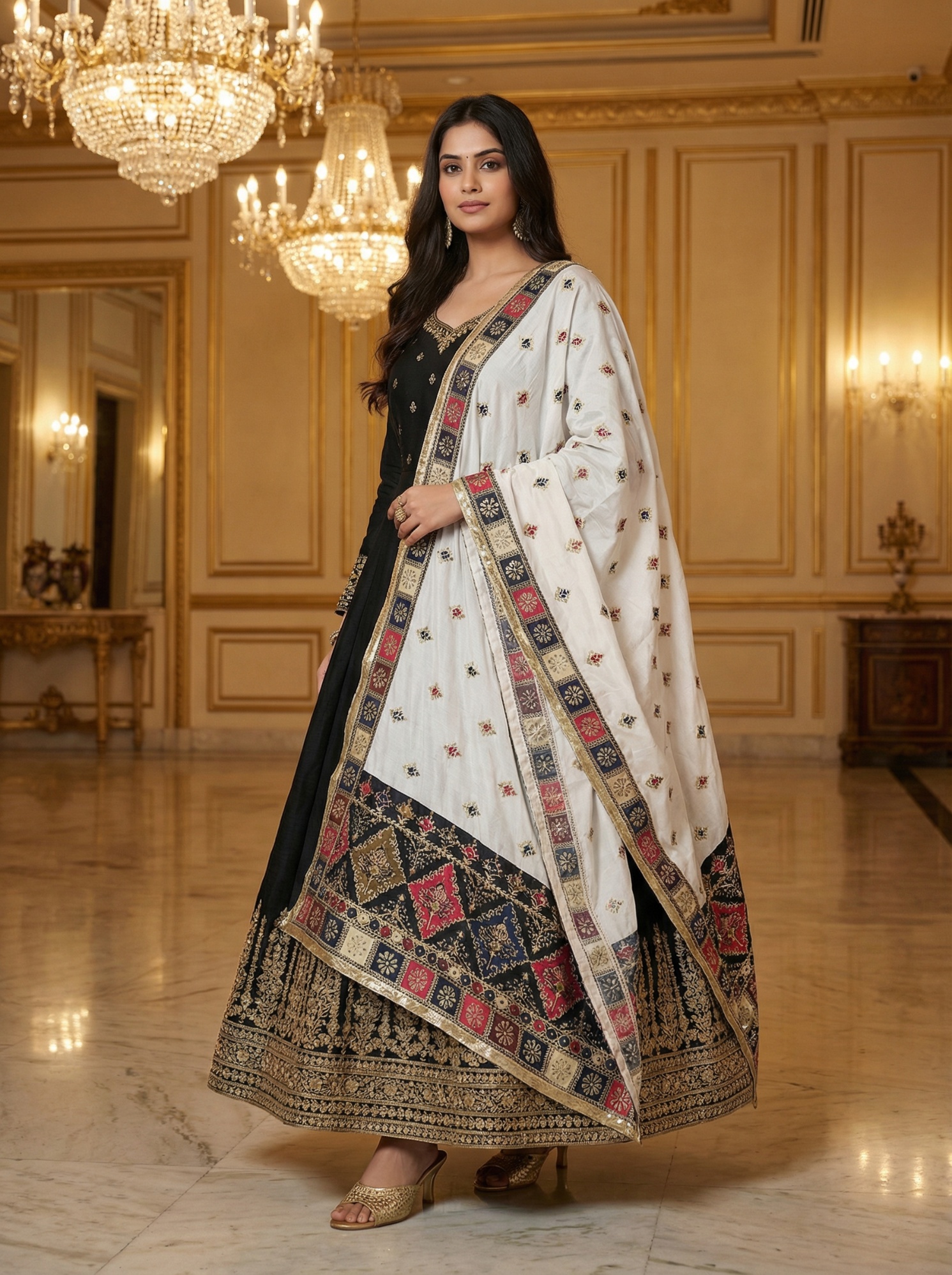 White Designer Digital Printed Cotton Printed Dupatta