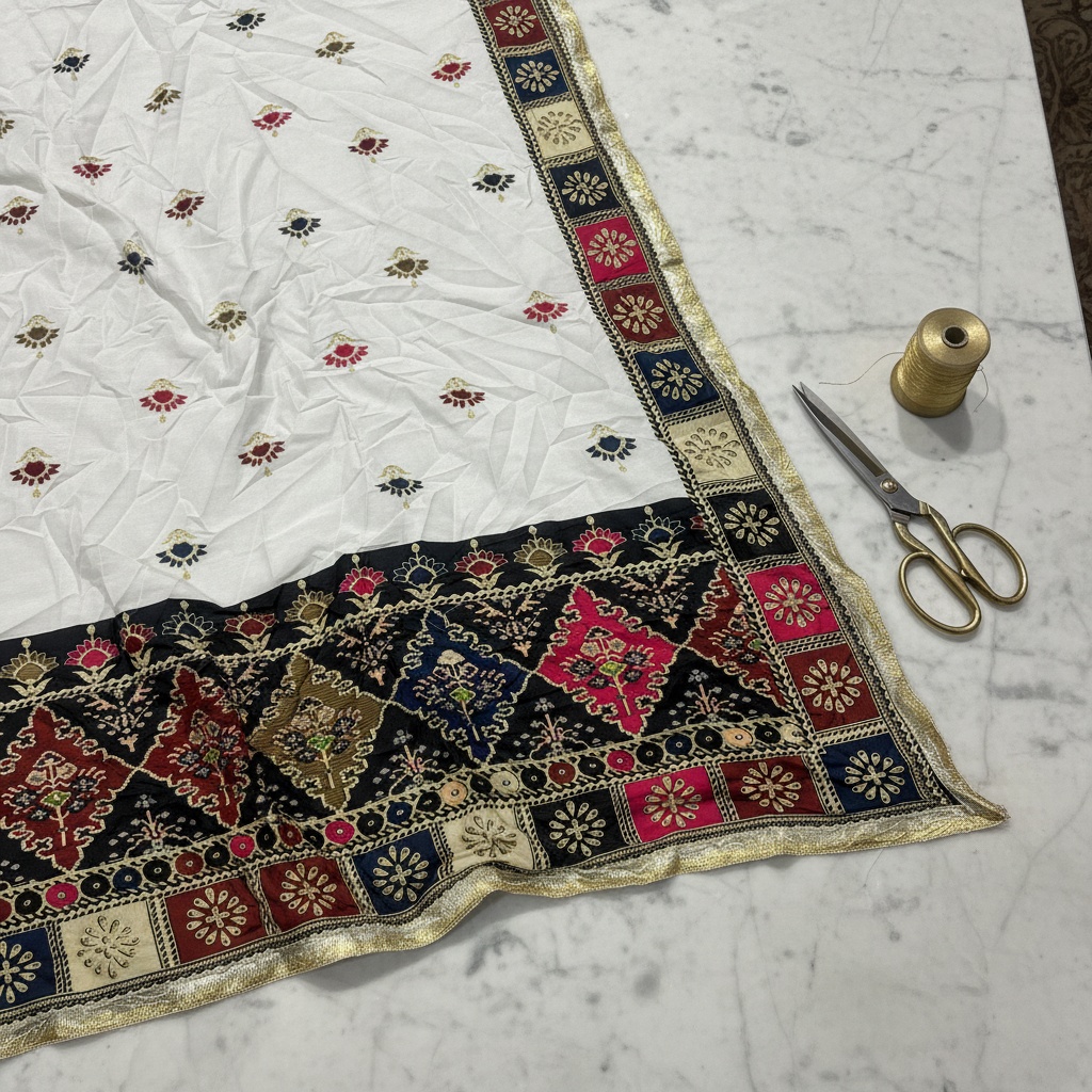 White Designer Digital Printed Cotton Printed Dupatta — alternate view