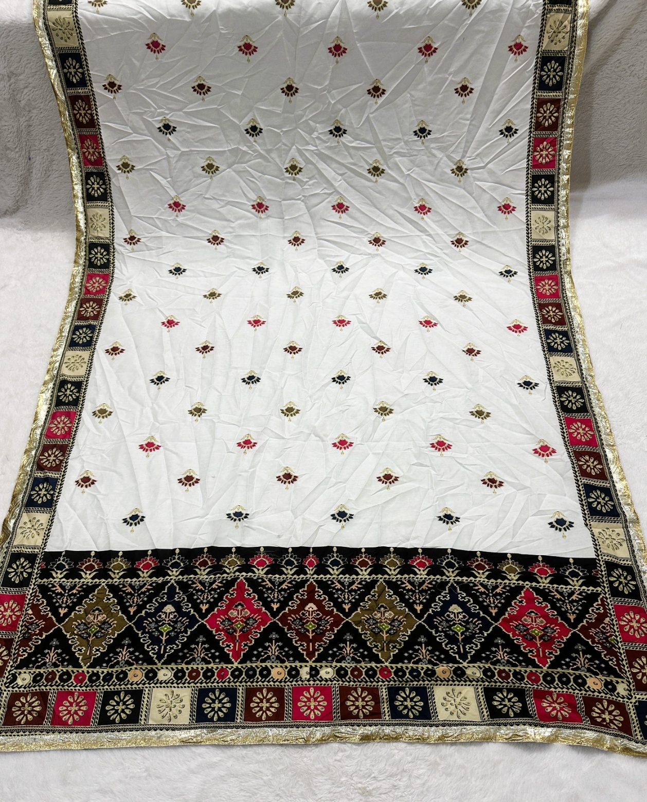 White Designer Digital Printed Cotton Printed Dupatta