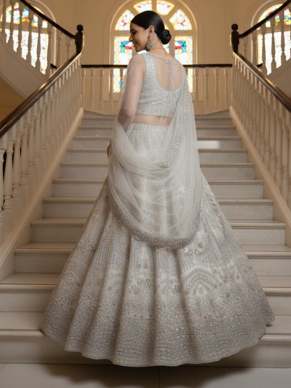 White Designer Zari Embroidered Lehenga Choli — alternate view