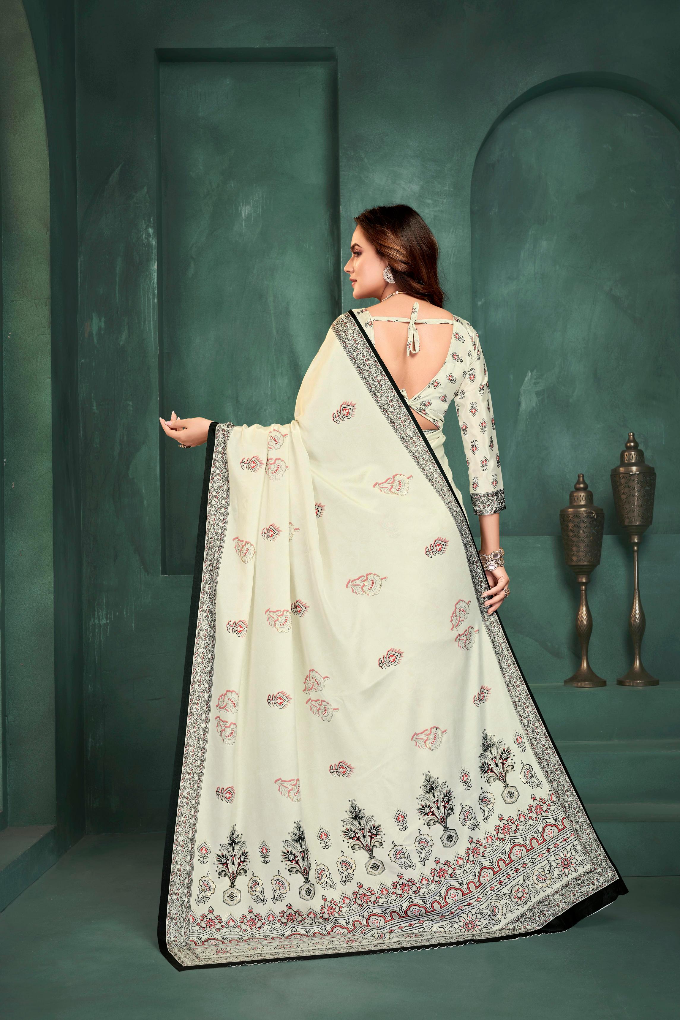 White Digital Foil Printed Crepe Silk — alternate view