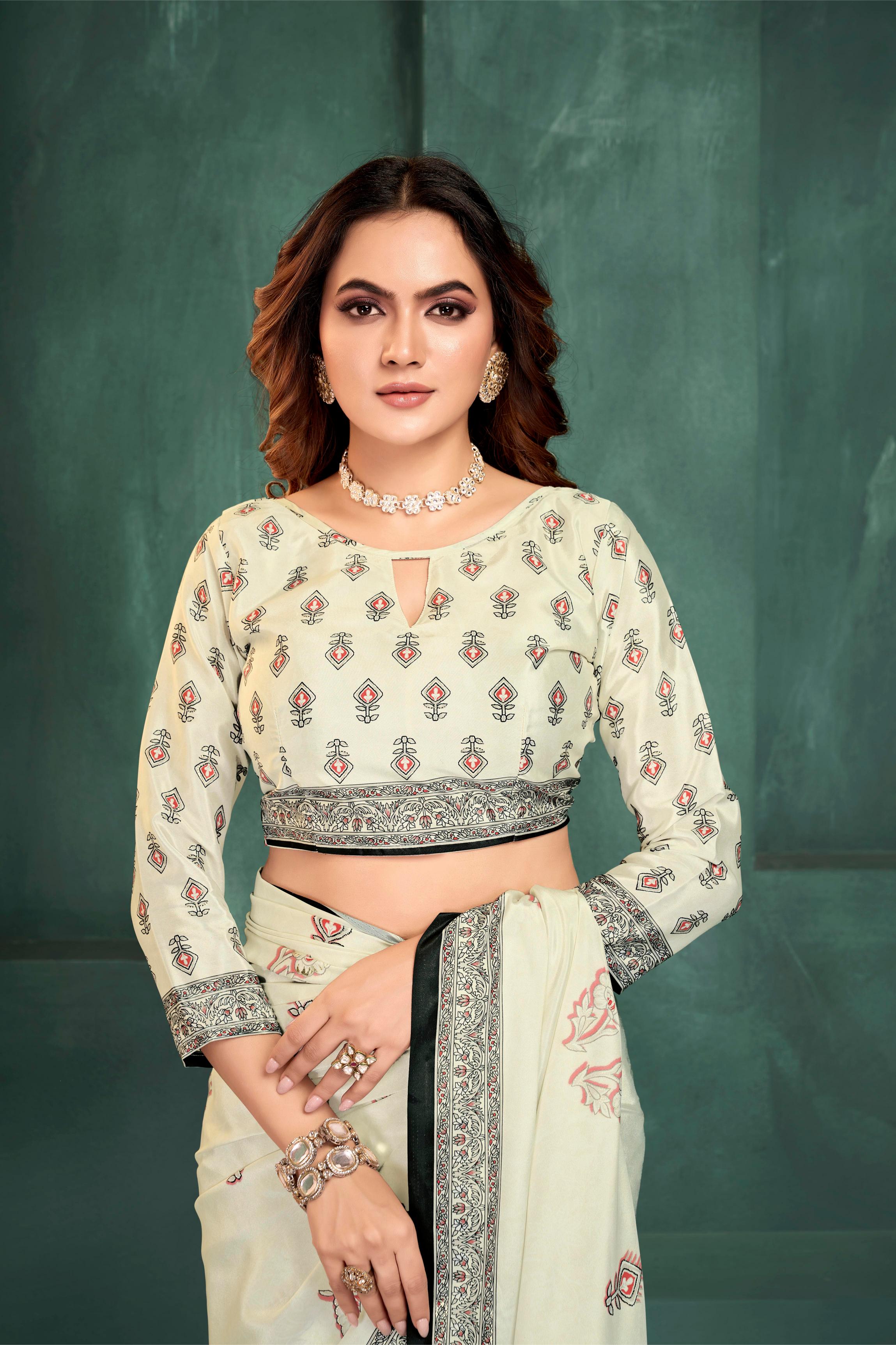White Digital Foil Printed Crepe Silk