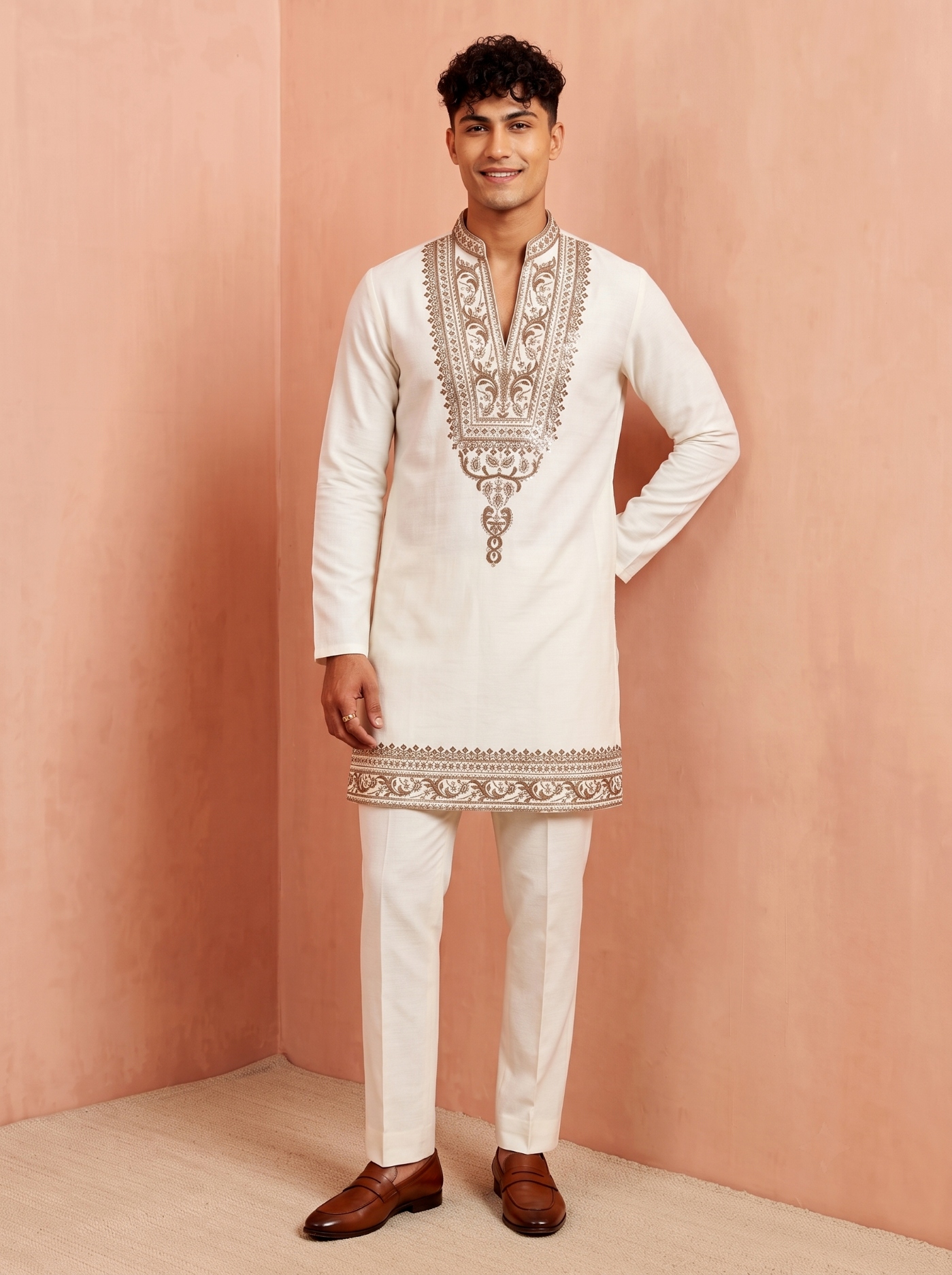 White Embroidered Armani Kurta Pyjama