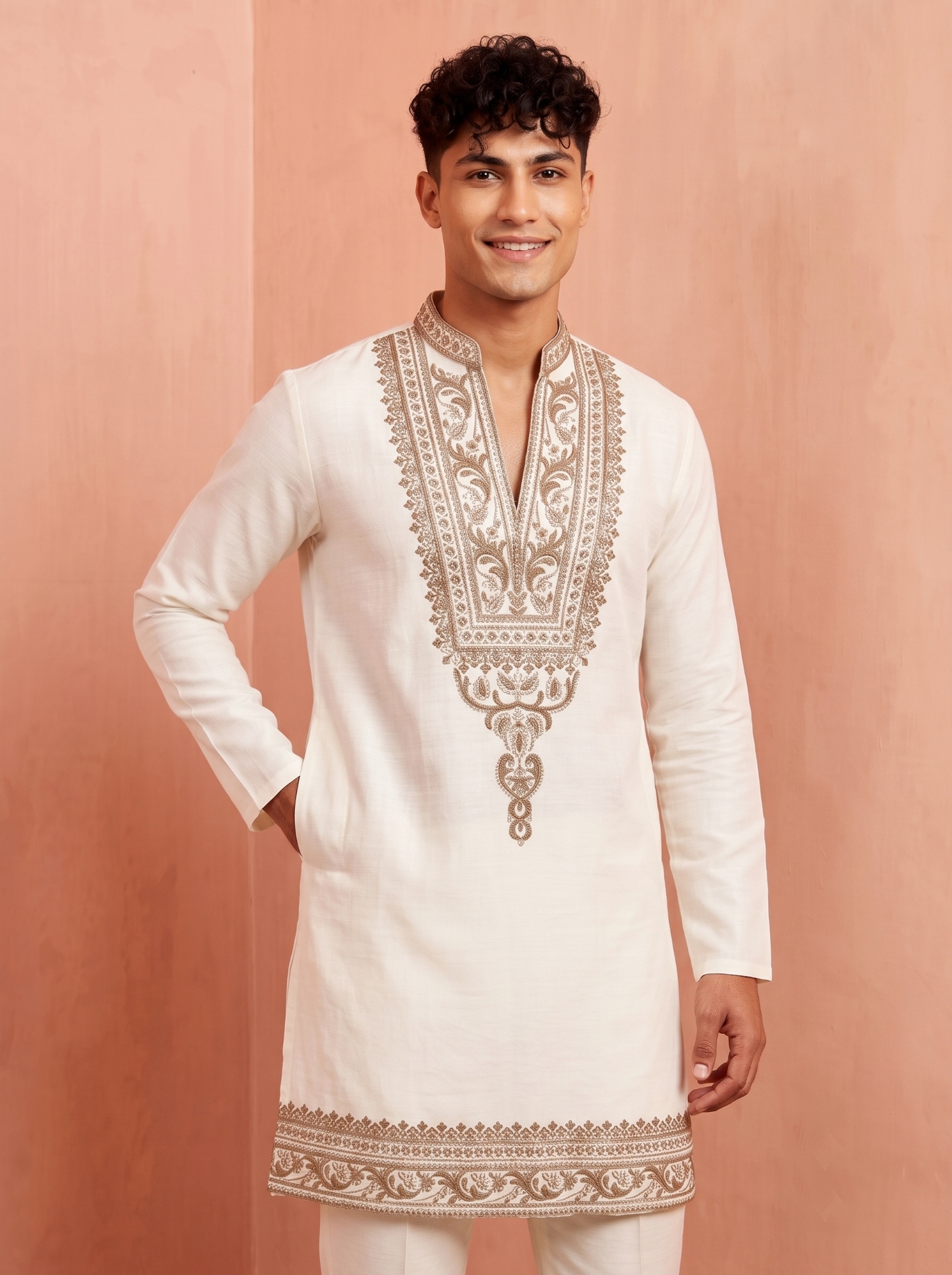 White Embroidered Armani Kurta Pyjama