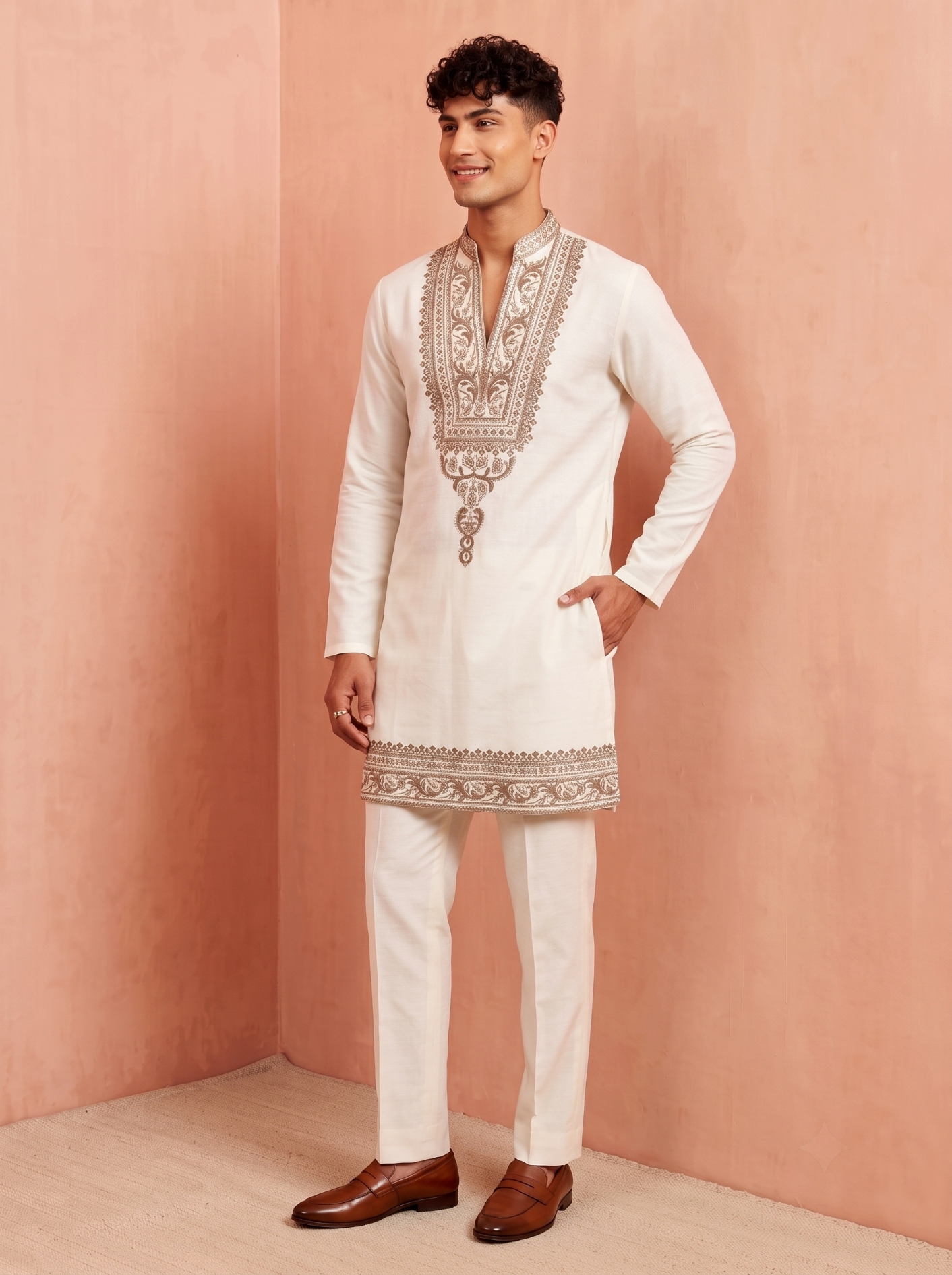 White Embroidered Armani Kurta Pyjama