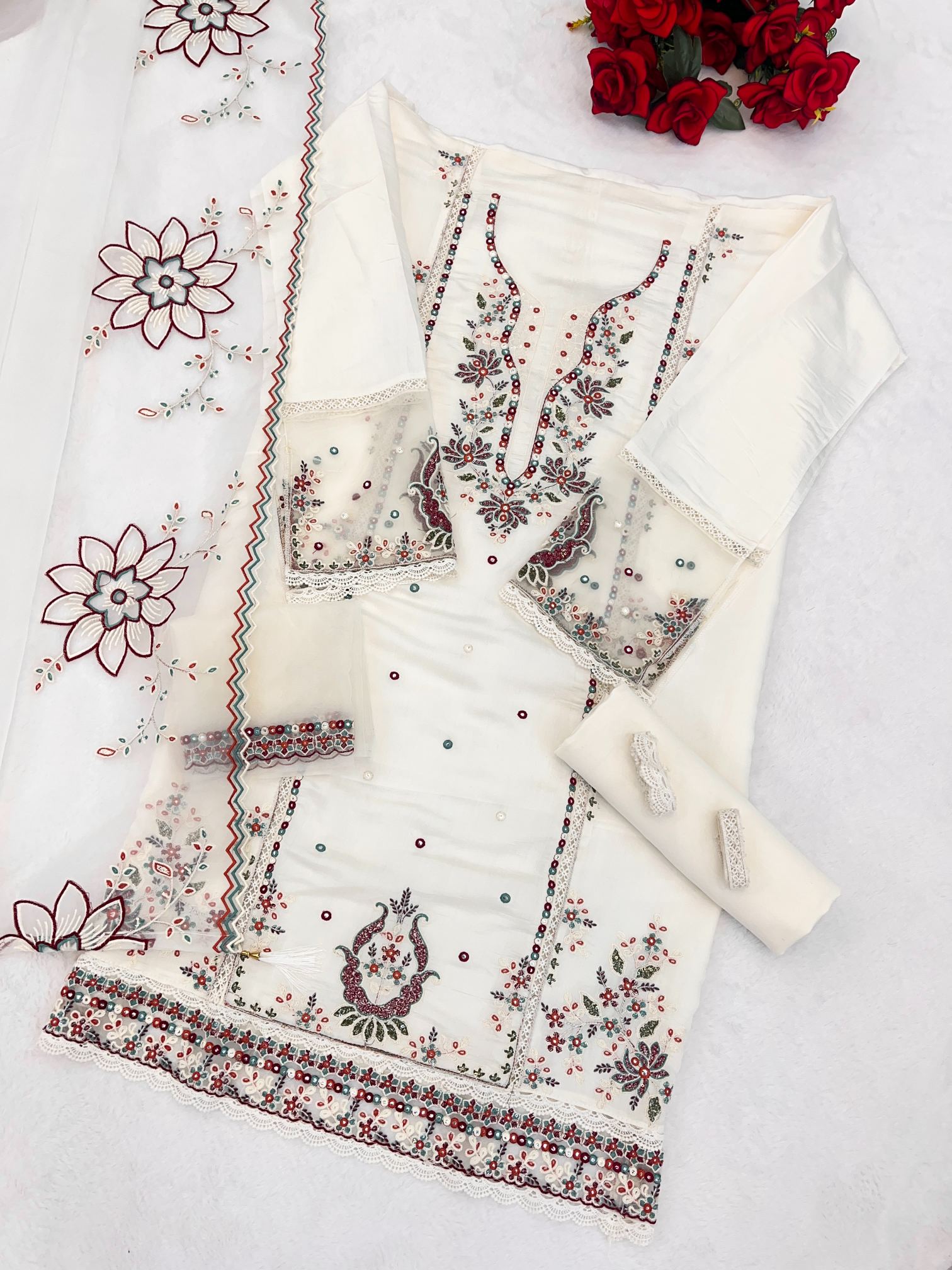 White Embroidered Cotton Salwar Suit