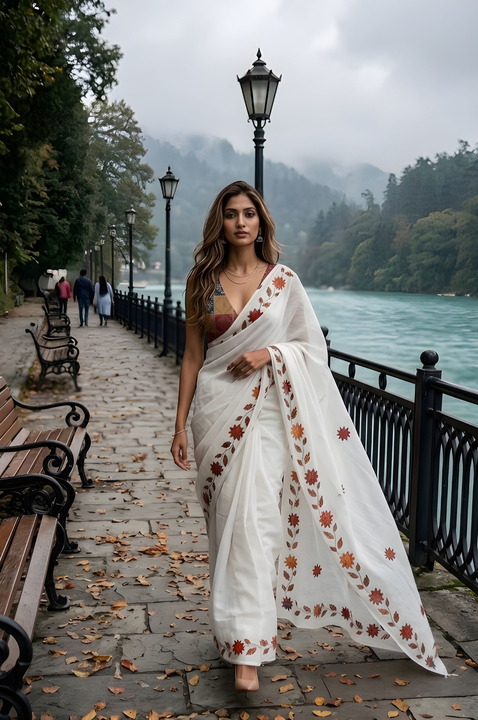 White Embroidered Drsigner Printed Silver Cotton Saree