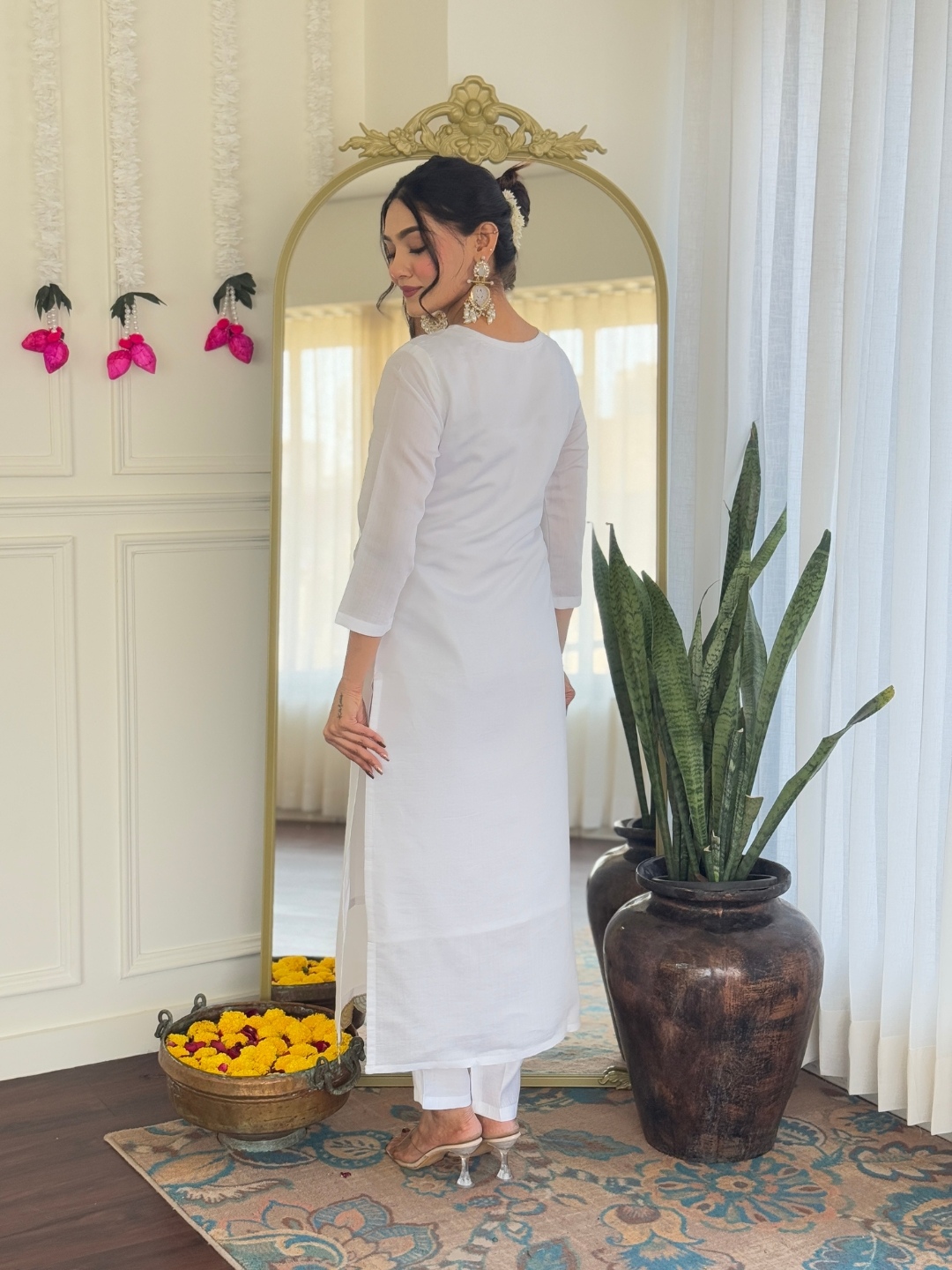 White Embroidery Work Viscose Chanderi Salwar Suit — alternate view