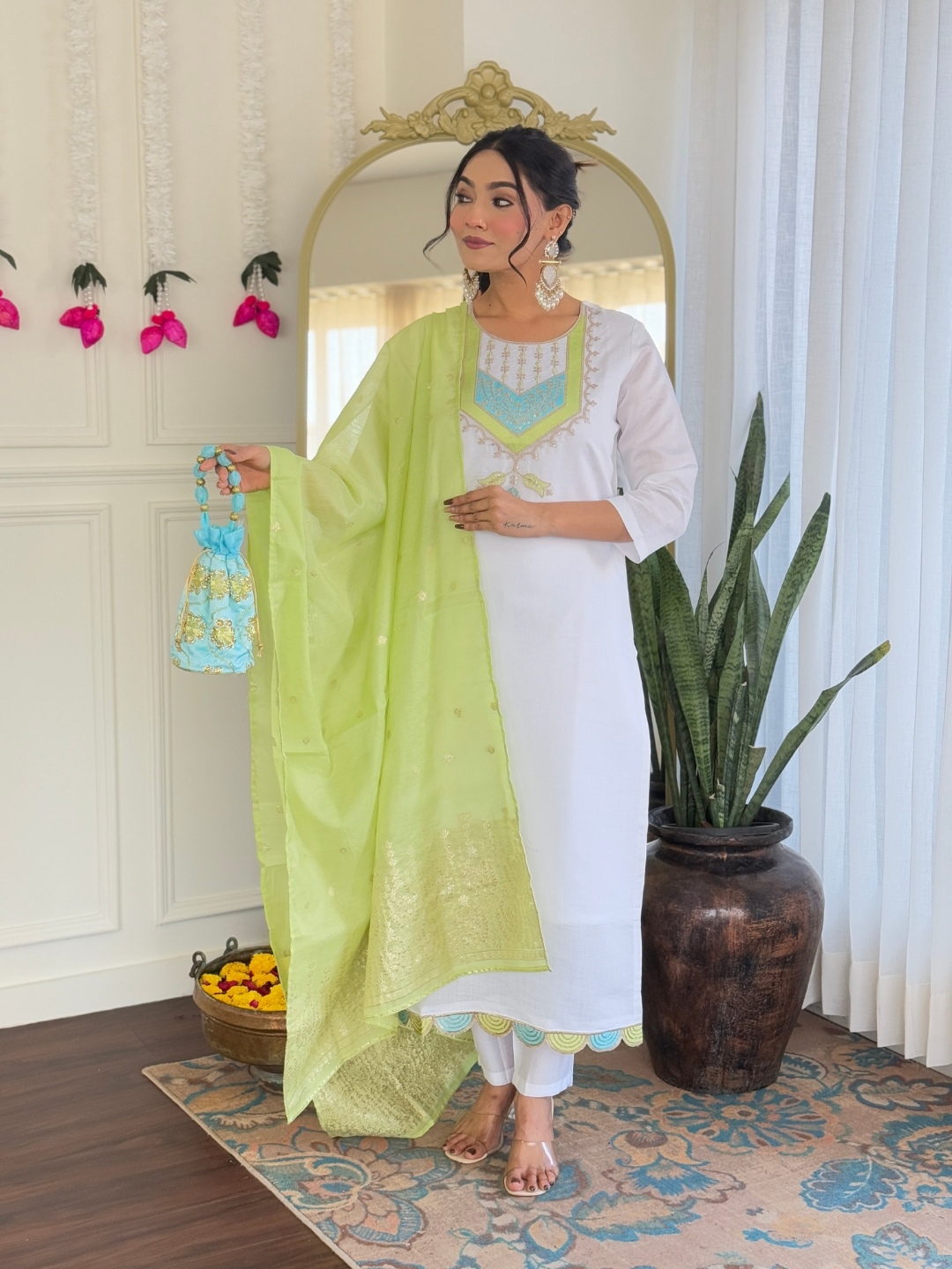 White Embroidery Work Viscose Chanderi Salwar Suit