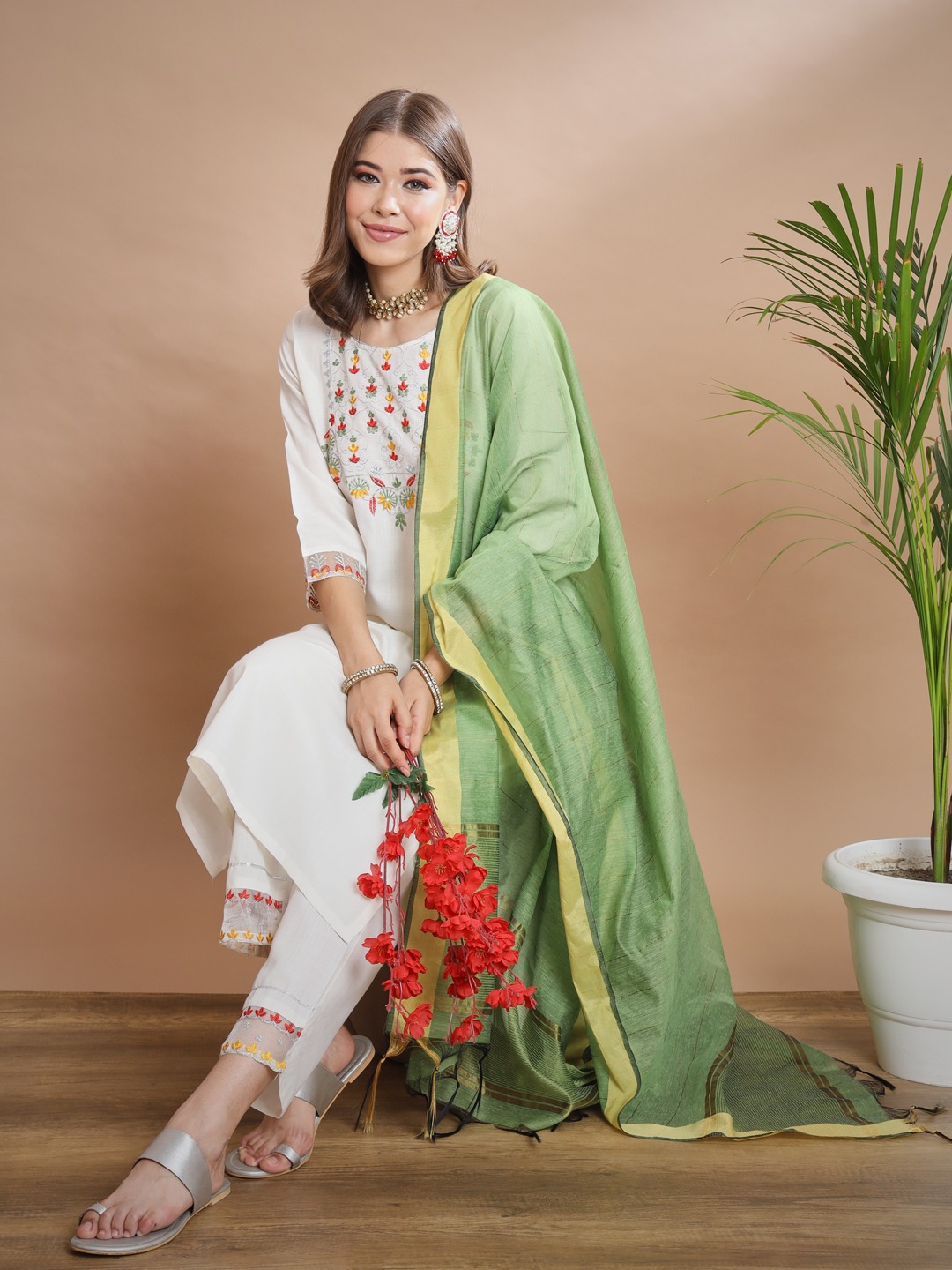 White Floral Embroidered Salwar Suit