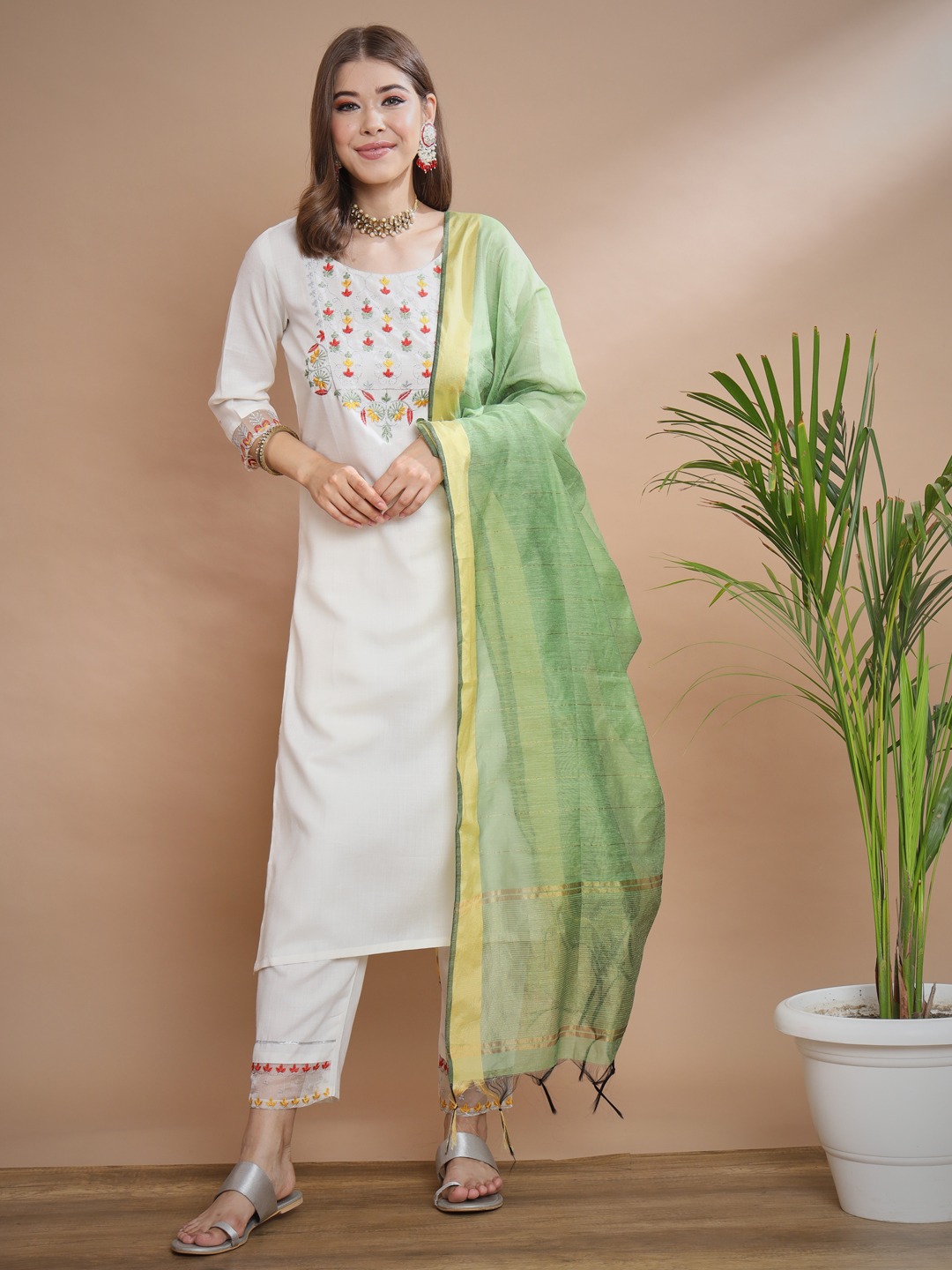 White Floral Embroidered Salwar Suit