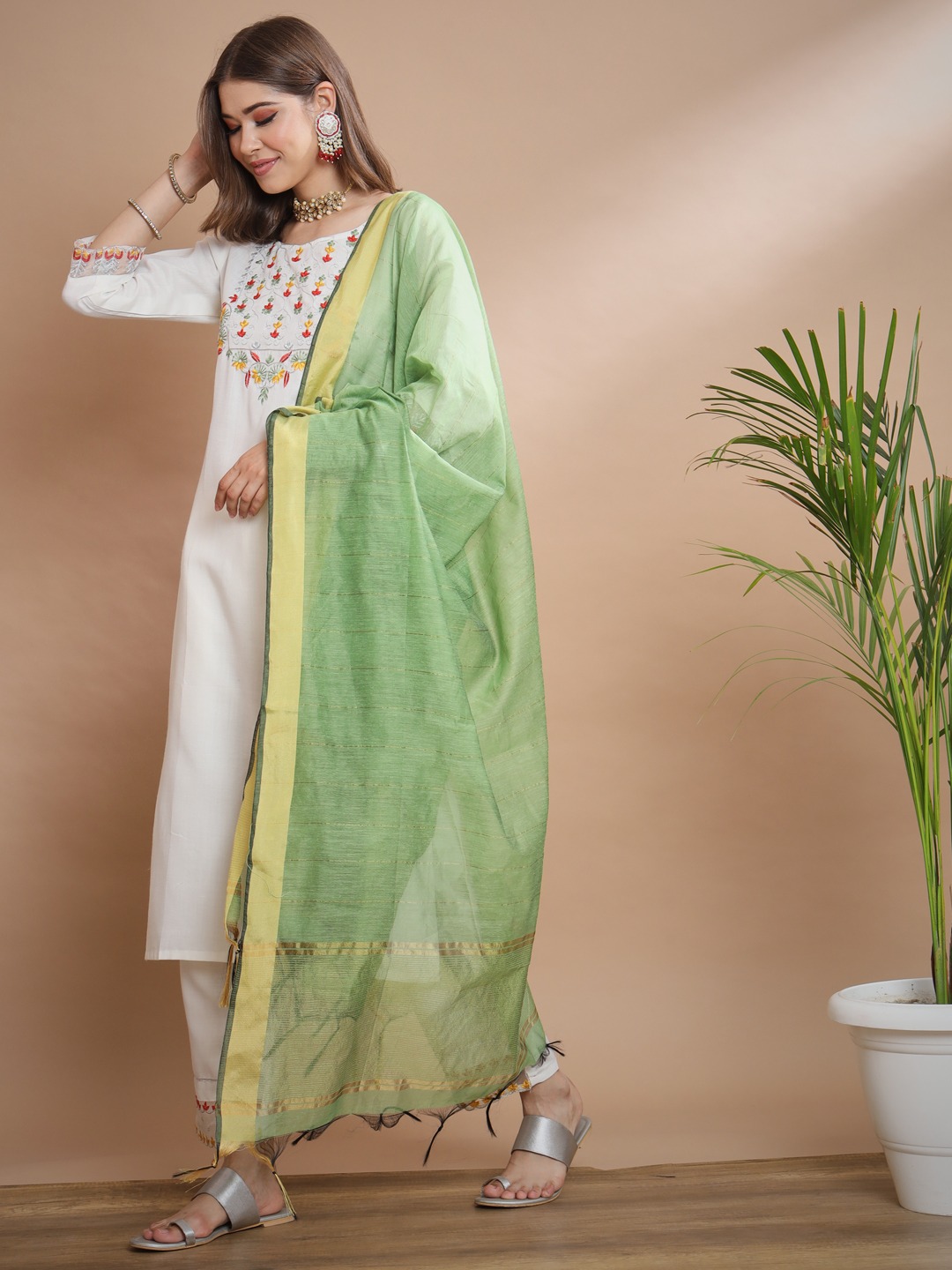 White Floral Embroidered Salwar Suit