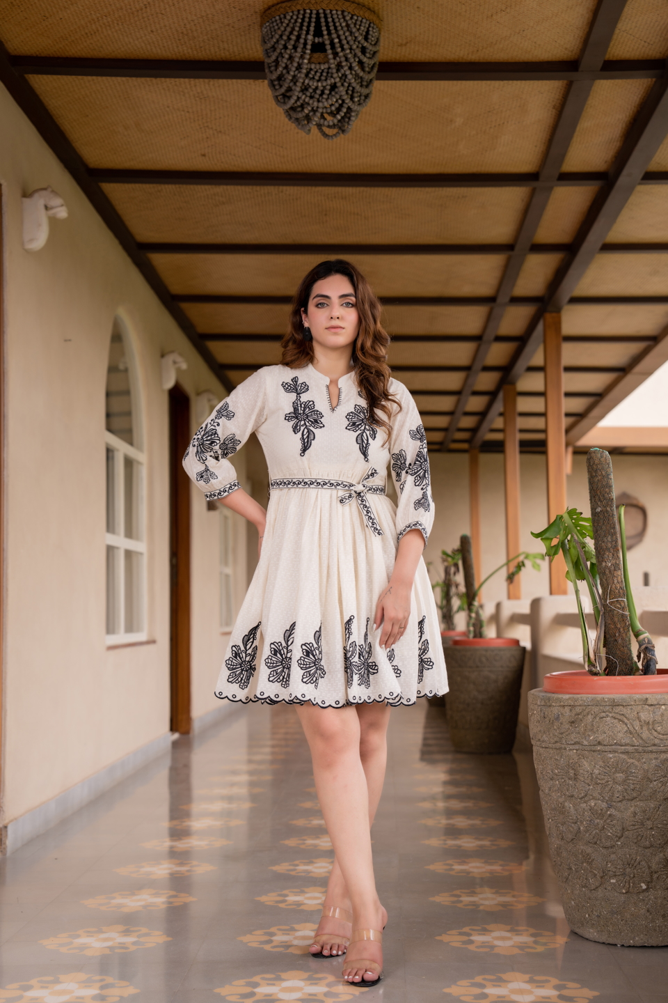 White Floral Embroidered Tunic
