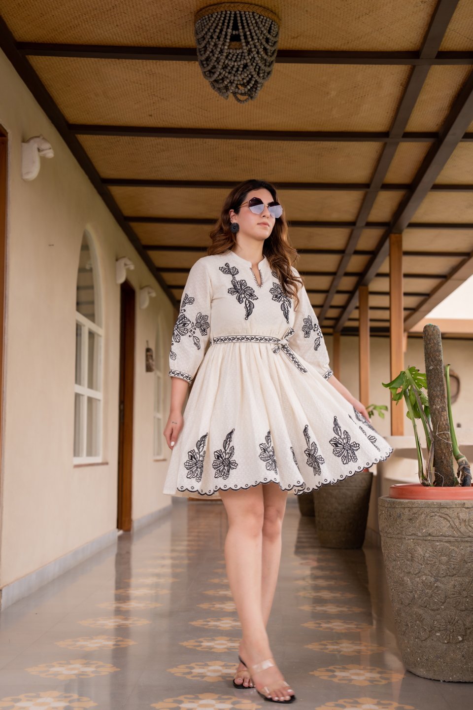 White Floral Embroidered Tunic
