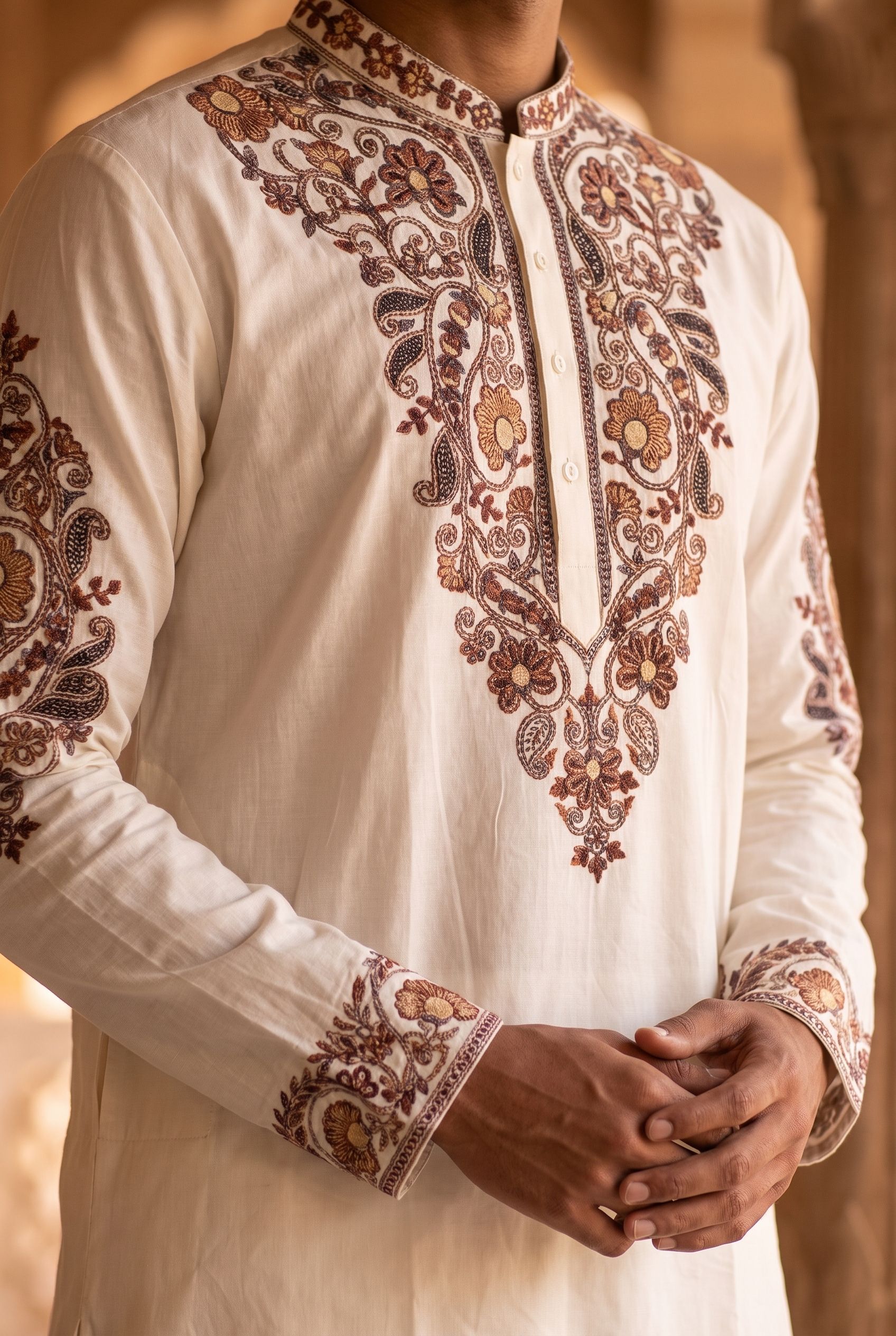 White Floral Embroidery Imported Lachka Kurta Pyjama