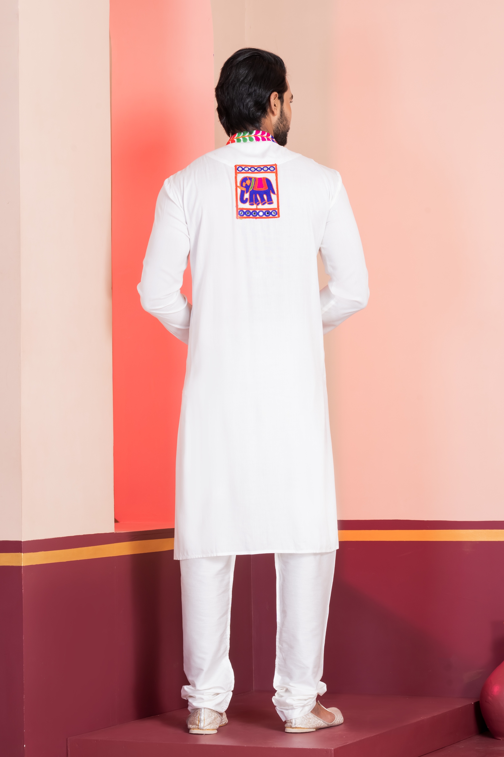 White Floral Embroidery Rayon Kurta Pyjama — alternate view