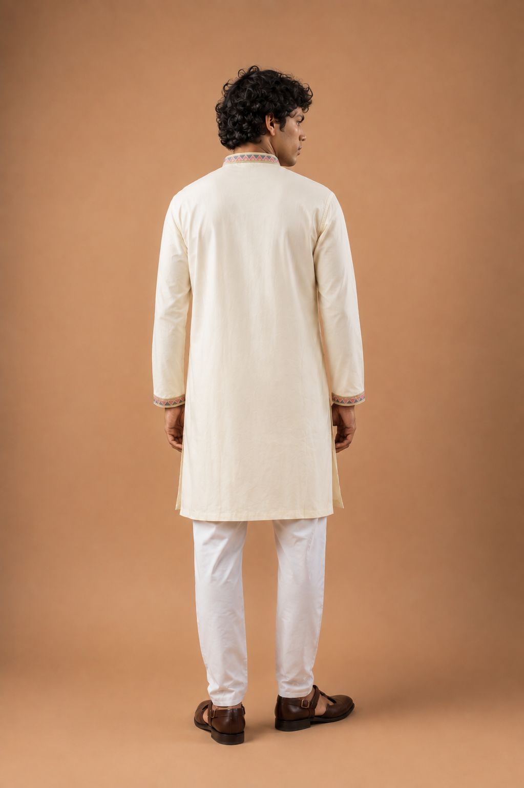 White Floral Embroidery Viscose Silk Kurta Set — alternate view