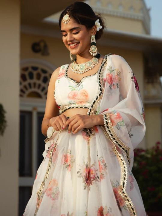 White Floral Printed Lehenga — alternate view