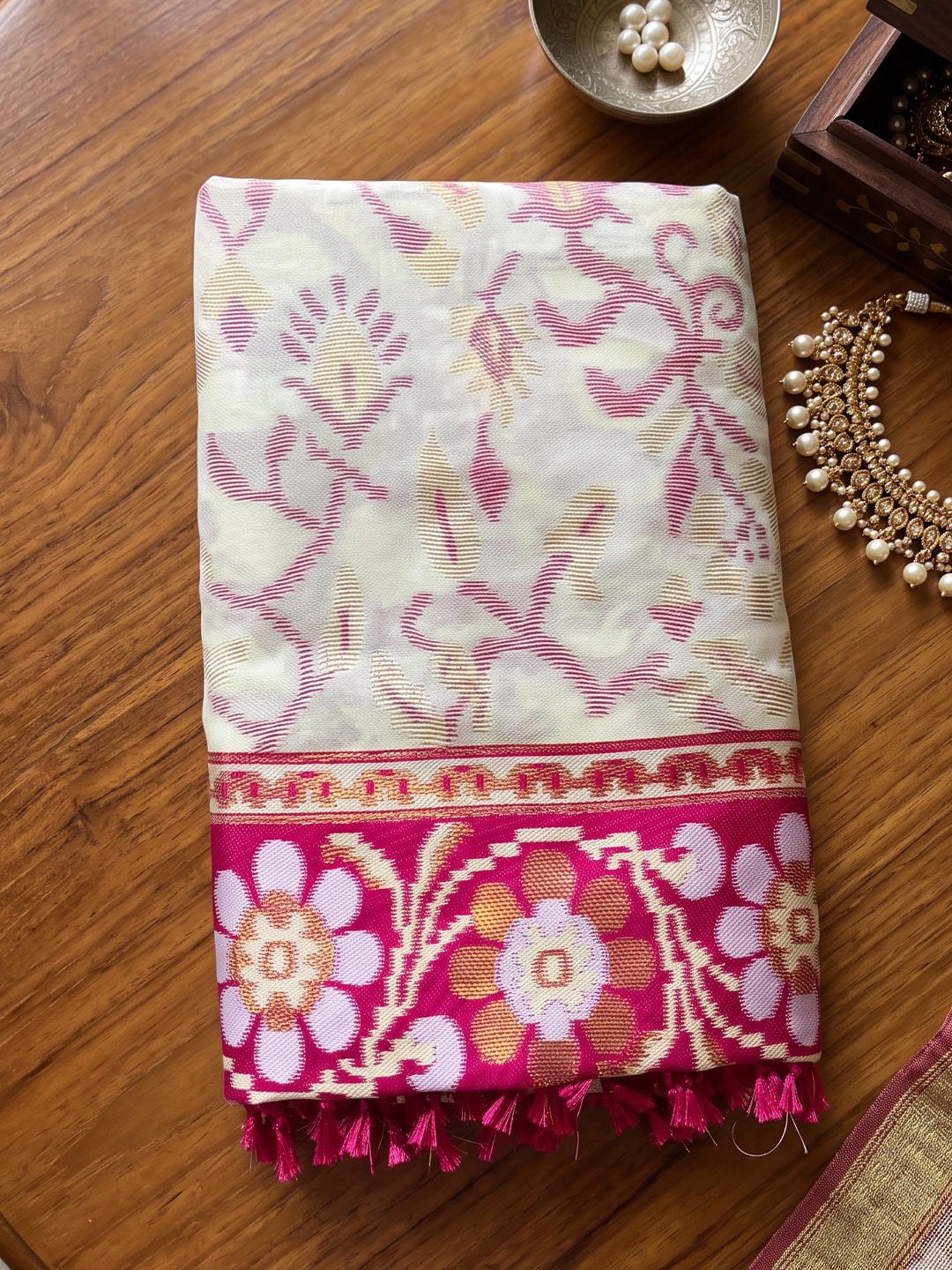 White Floral Woven Silk Saree