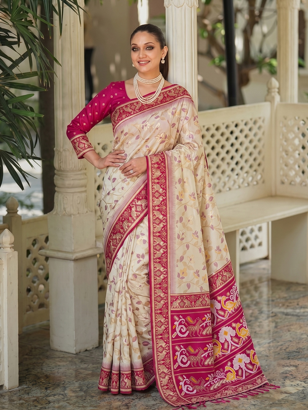 White Floral Woven Silk Saree