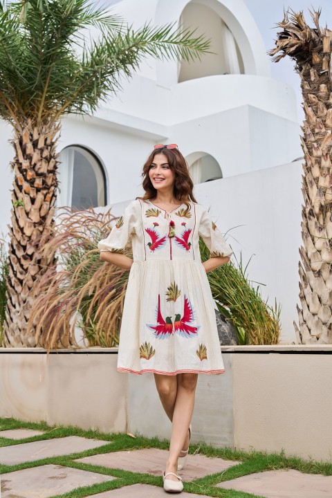 White Folk Motif Embroidered Tunic