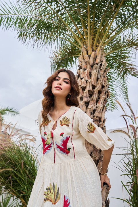 White Folk Motif Embroidered Tunic — alternate view