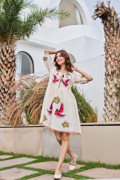 White Folk Motif Embroidered Tunic