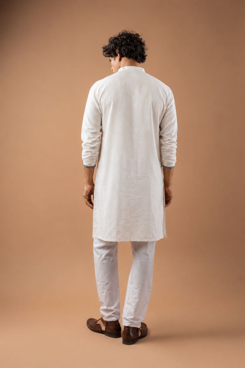 White Geometric Embroidery Viscose Silk Kurta Set — alternate view