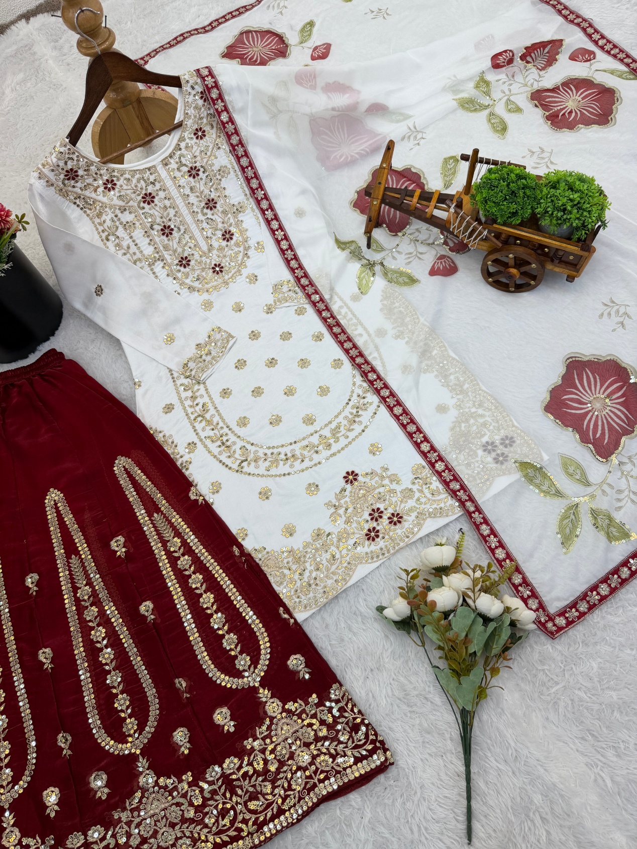 White Geometric Pure Gmy Silk Sharara Suit