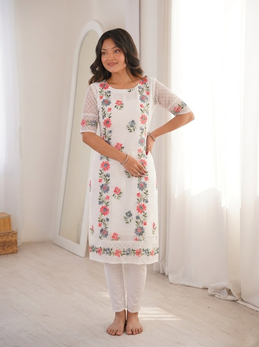 White Georgette Chikankari Kurti