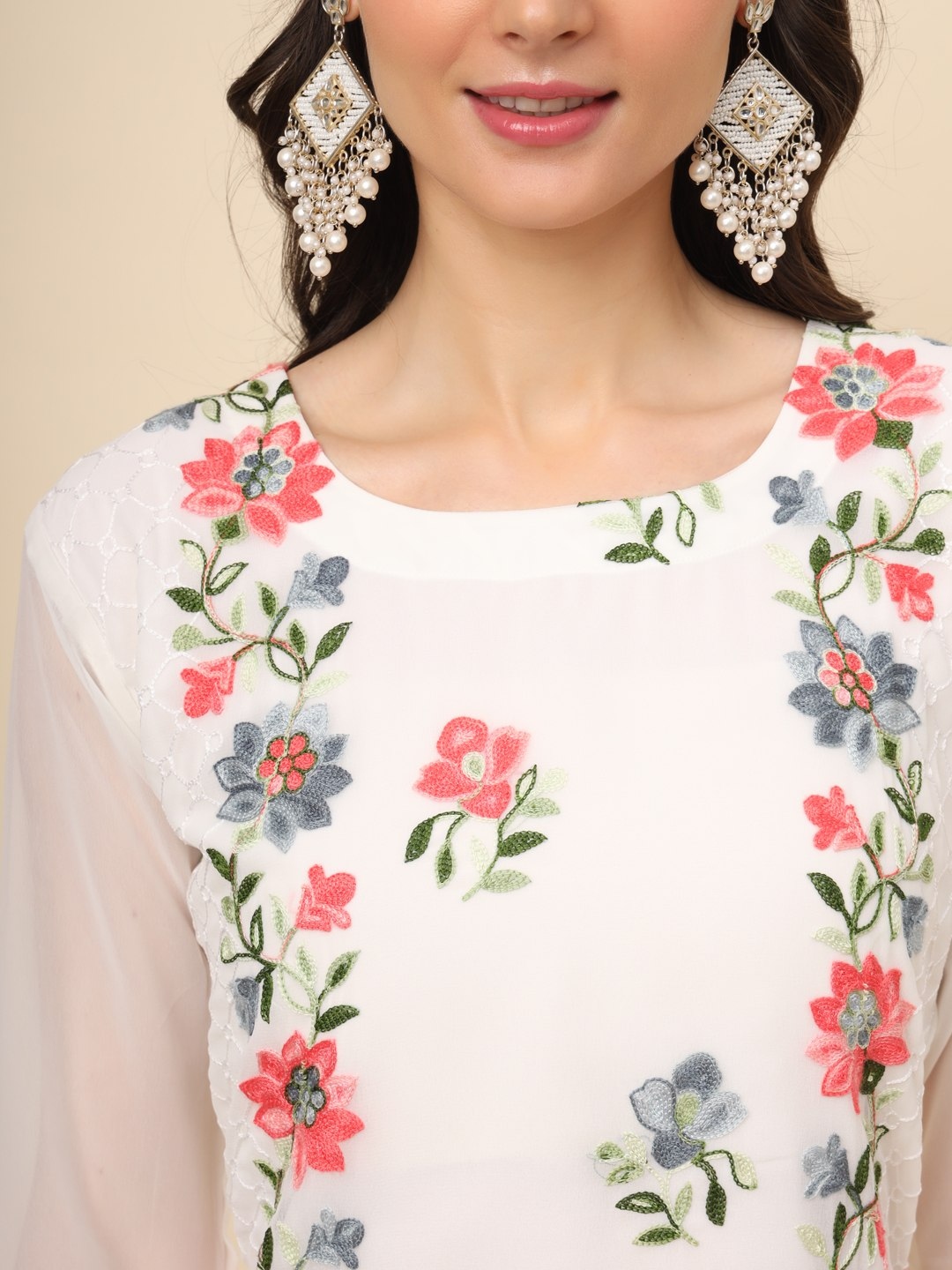 White Georgette Chikankari Kurti