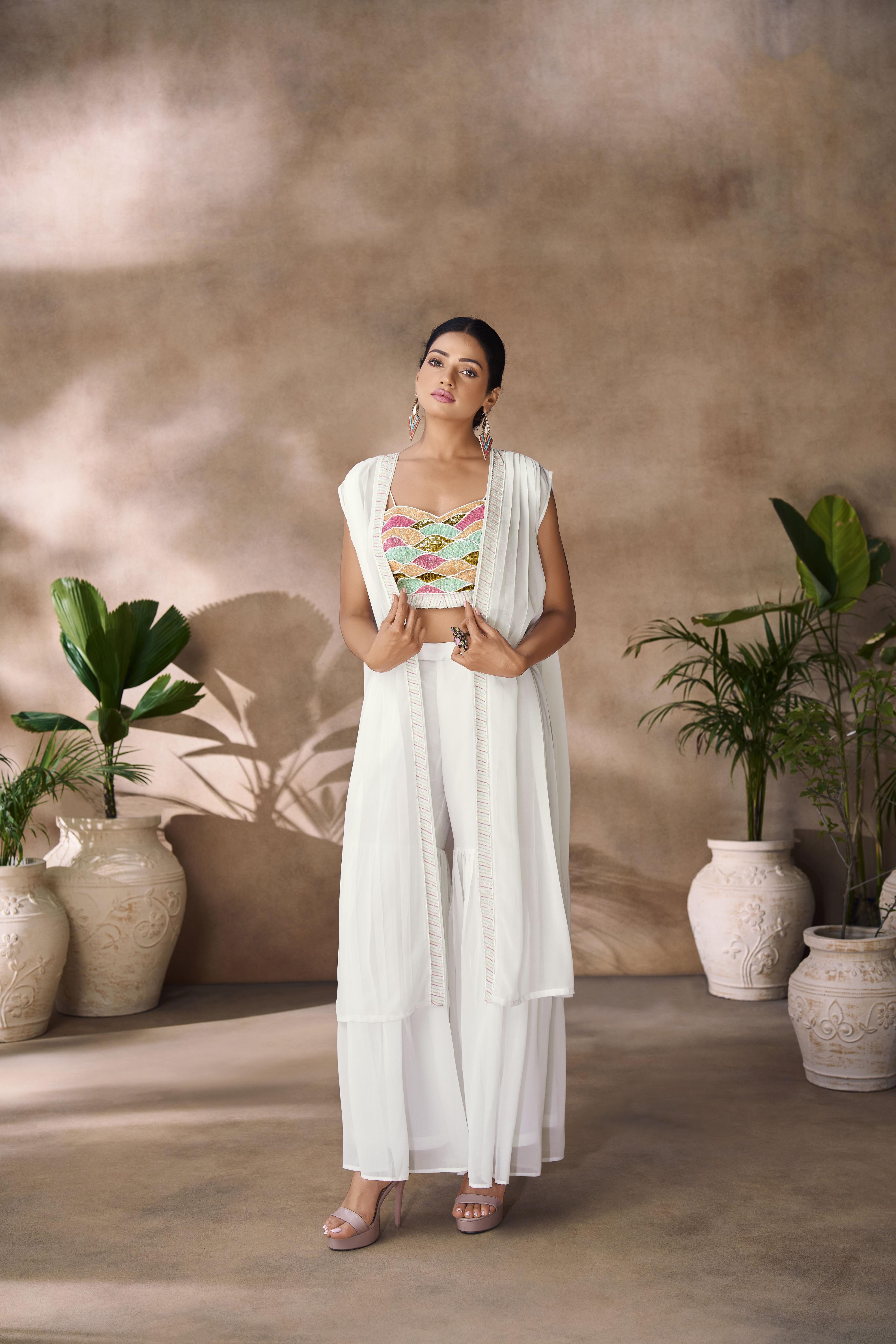White Georgette Designer Hand Work Kurti