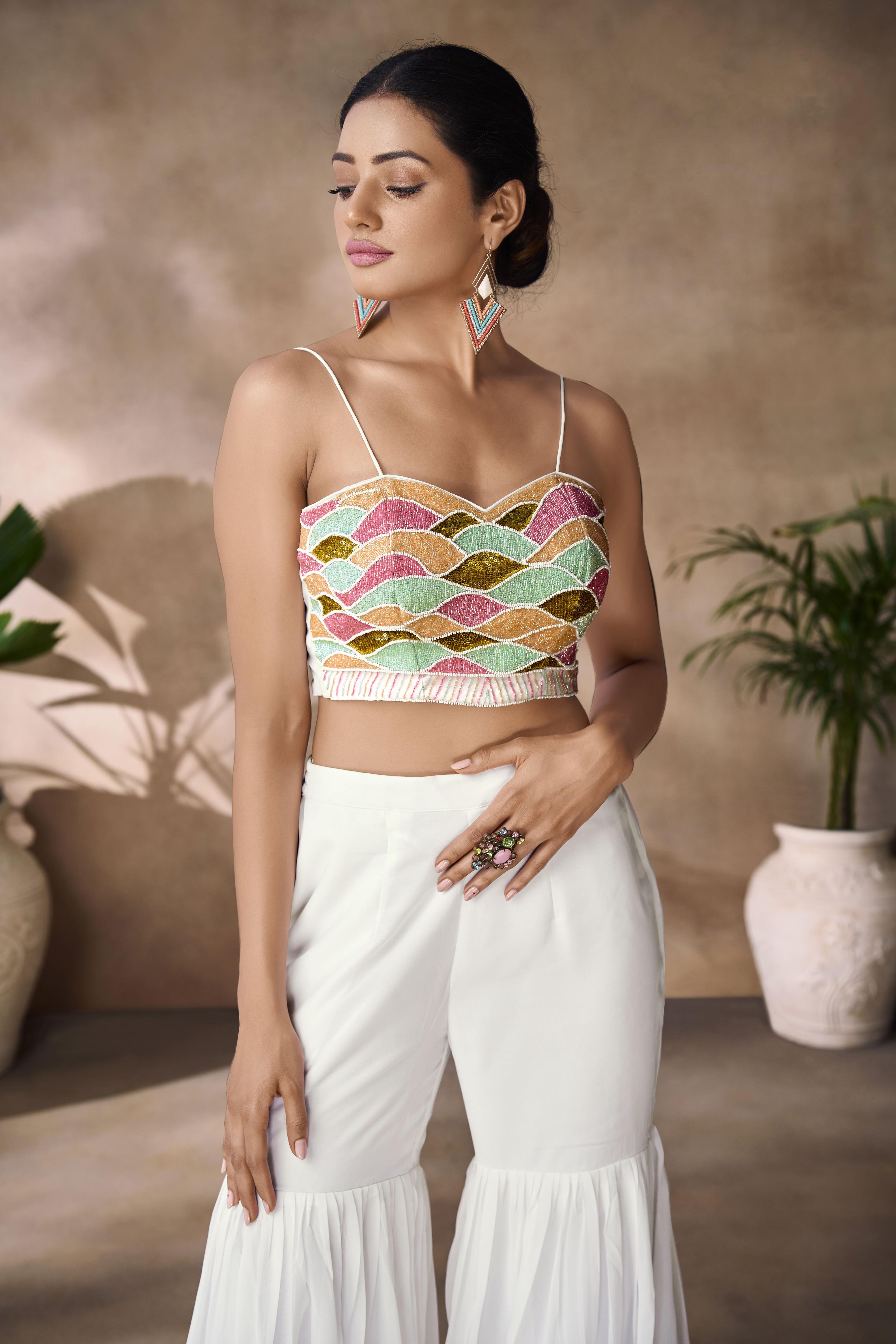 White Georgette Designer Hand Work Kurti — alternate view
