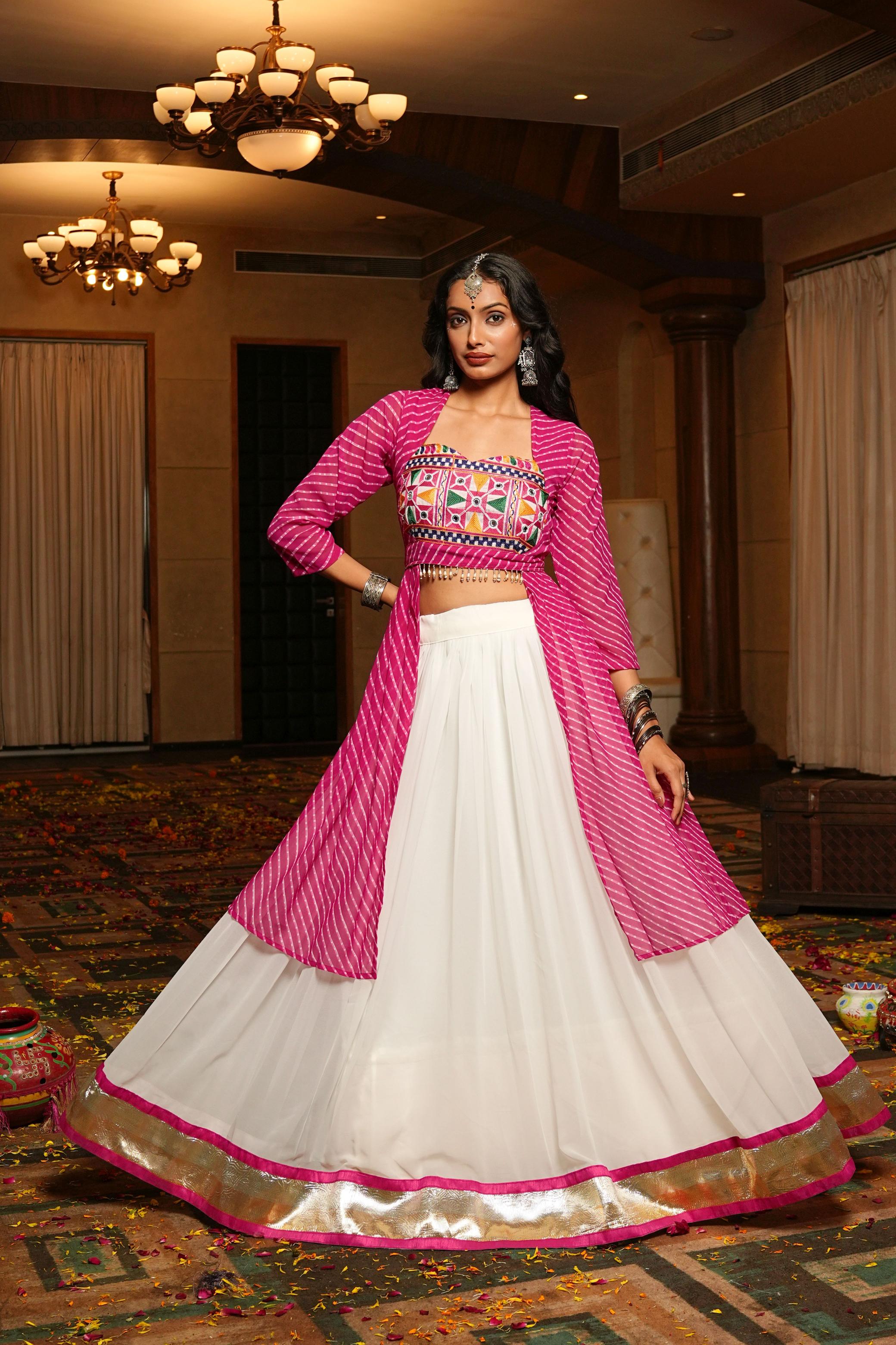 White Georgette Embroidery Lehenga