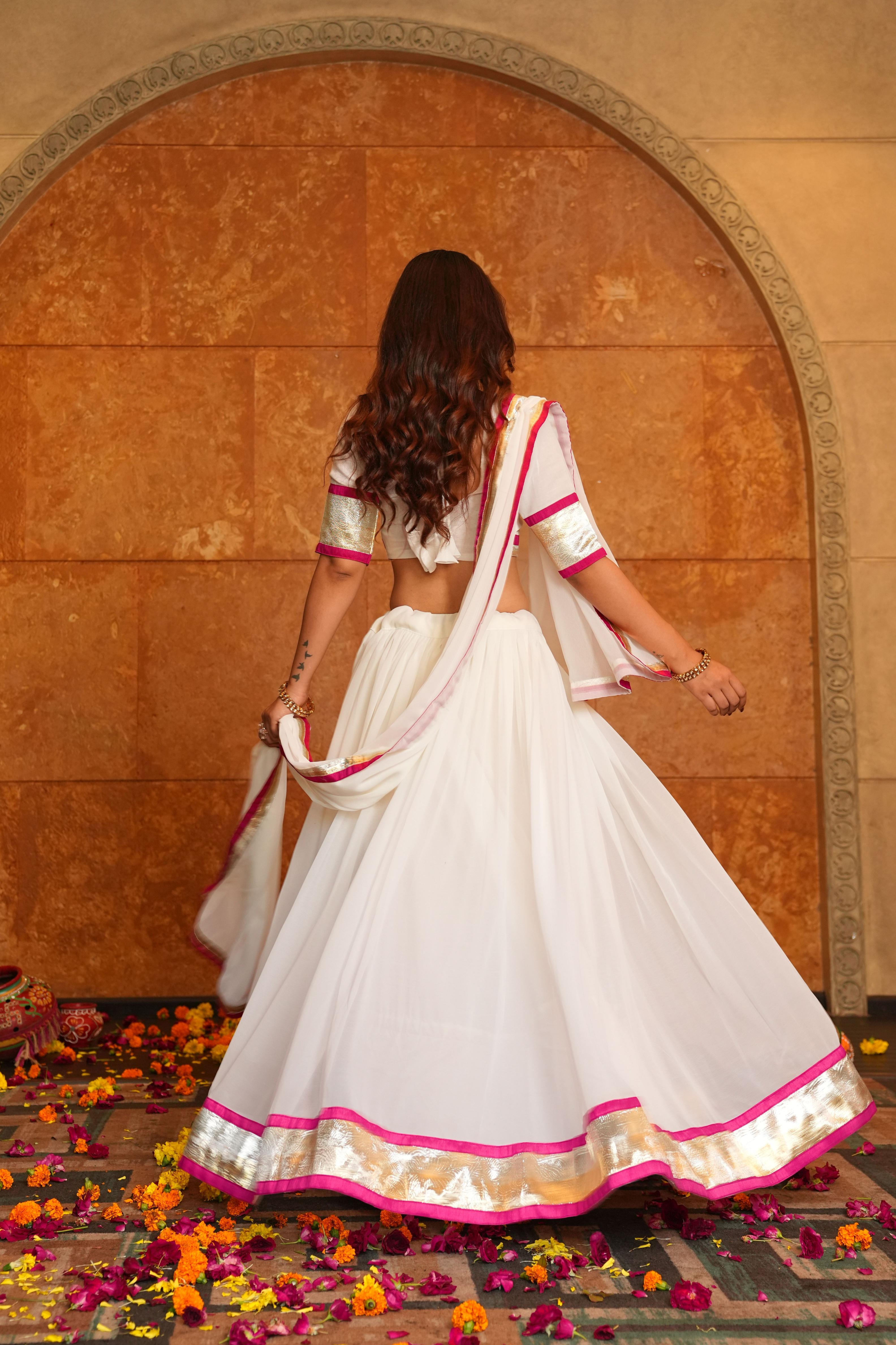 White Georgette Lace Work Lehenga — alternate view