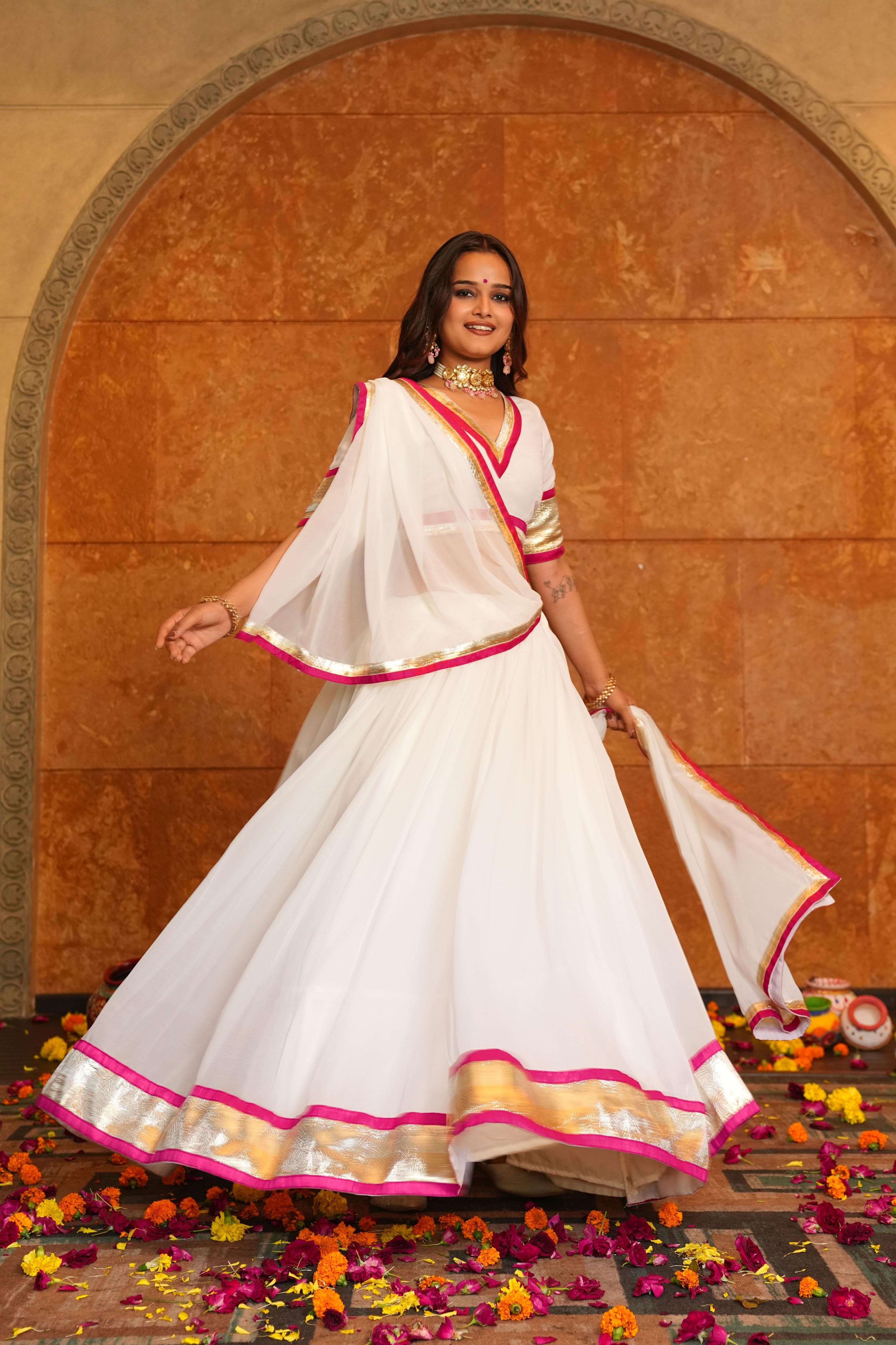 White Georgette Lace Work Lehenga