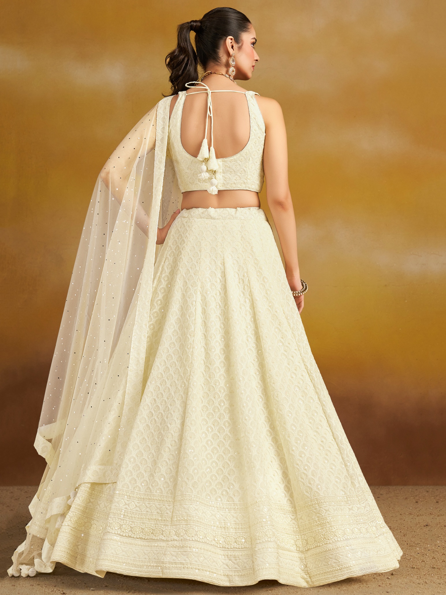 White Georgette Thread Sequins Embroidery Lehenga Choli — alternate view