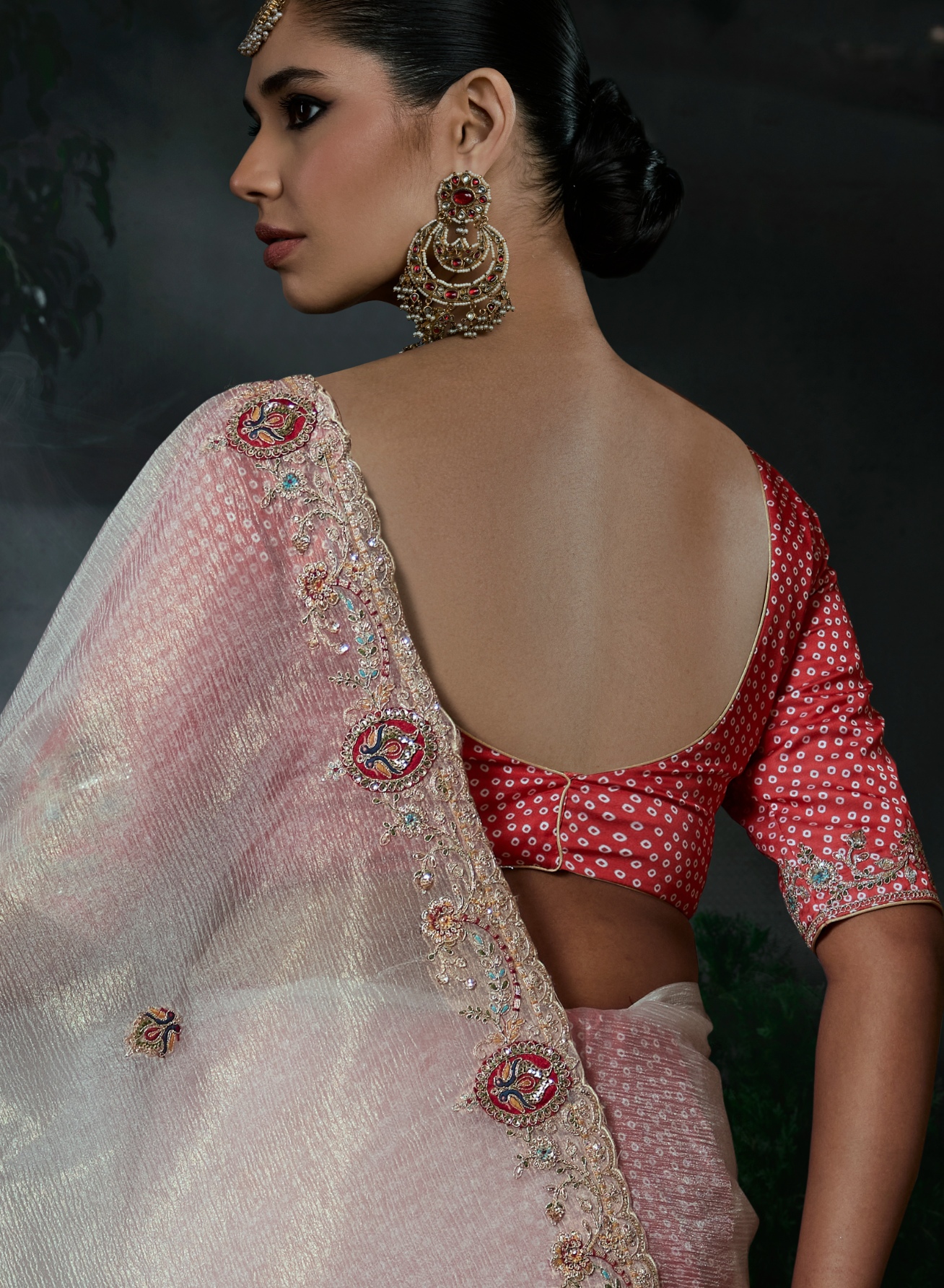 White Heavy Thread Embroidery Tissue Silk Saree — alternate view