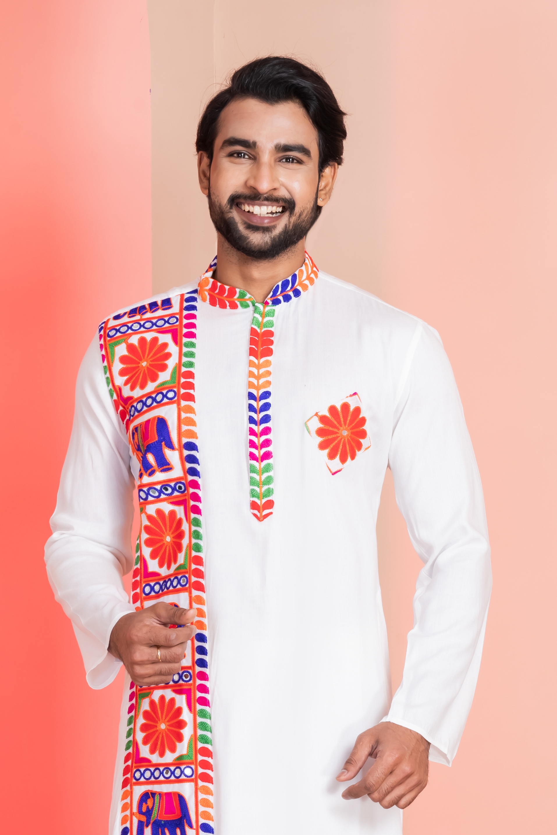 White Heritage Embroidered Rayon Kurta Pyjama