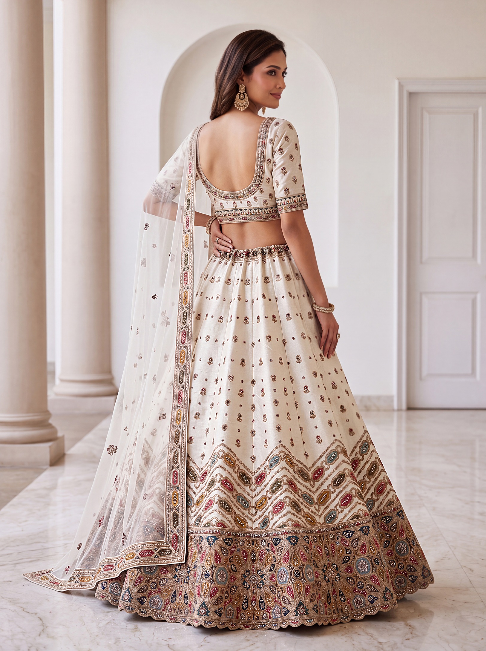 White Heritage Embroidered Silk Lehenga Choli — alternate view