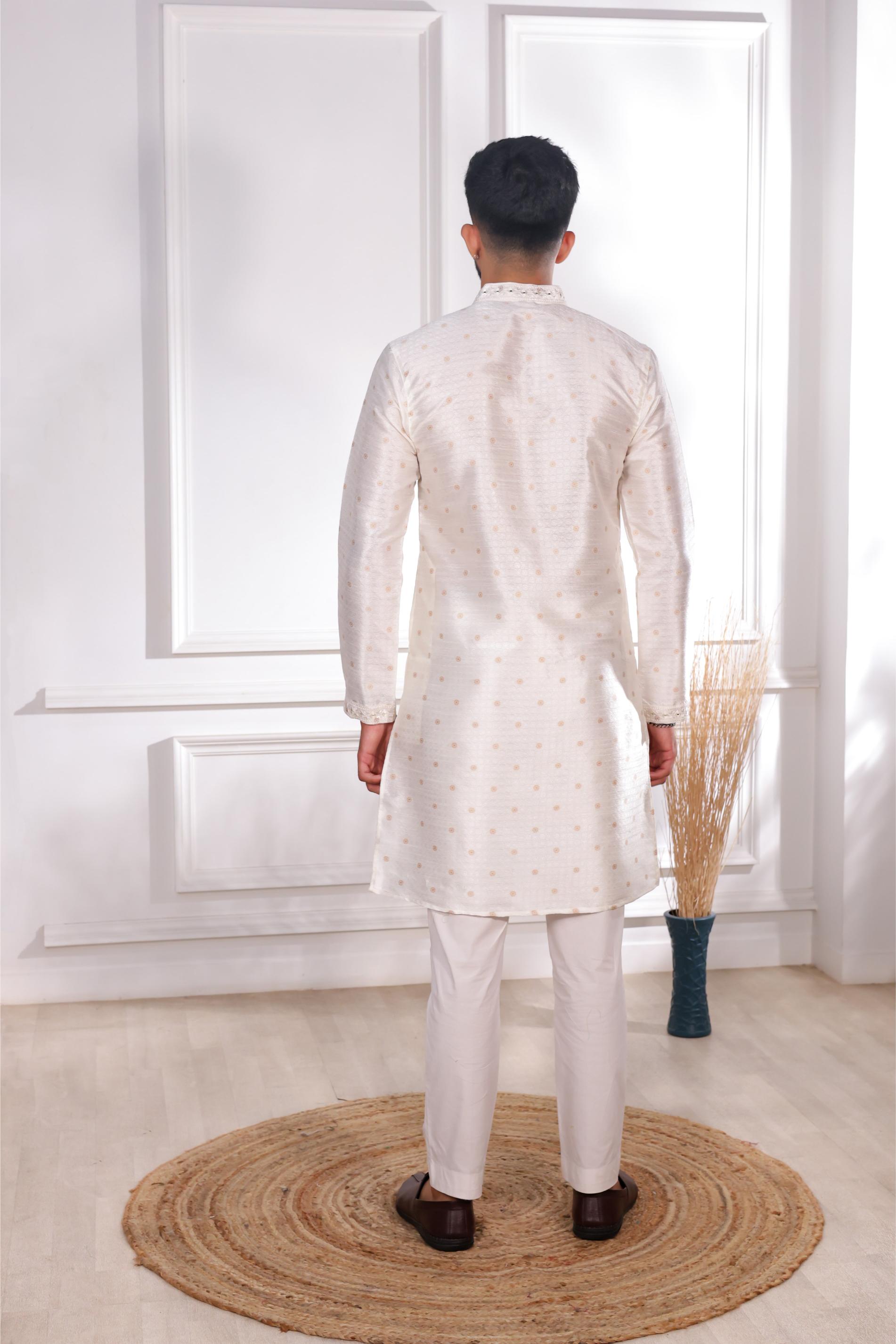 White Jacquard Silk Kurta Pyjama — alternate view